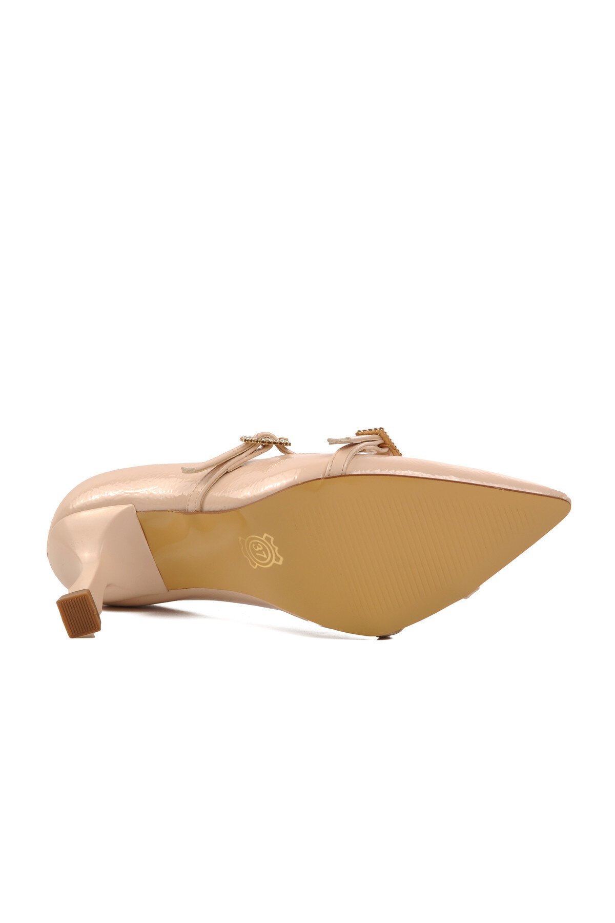 Ayakmod Bej Kırışık Kadın Topuklu Ayakkabı