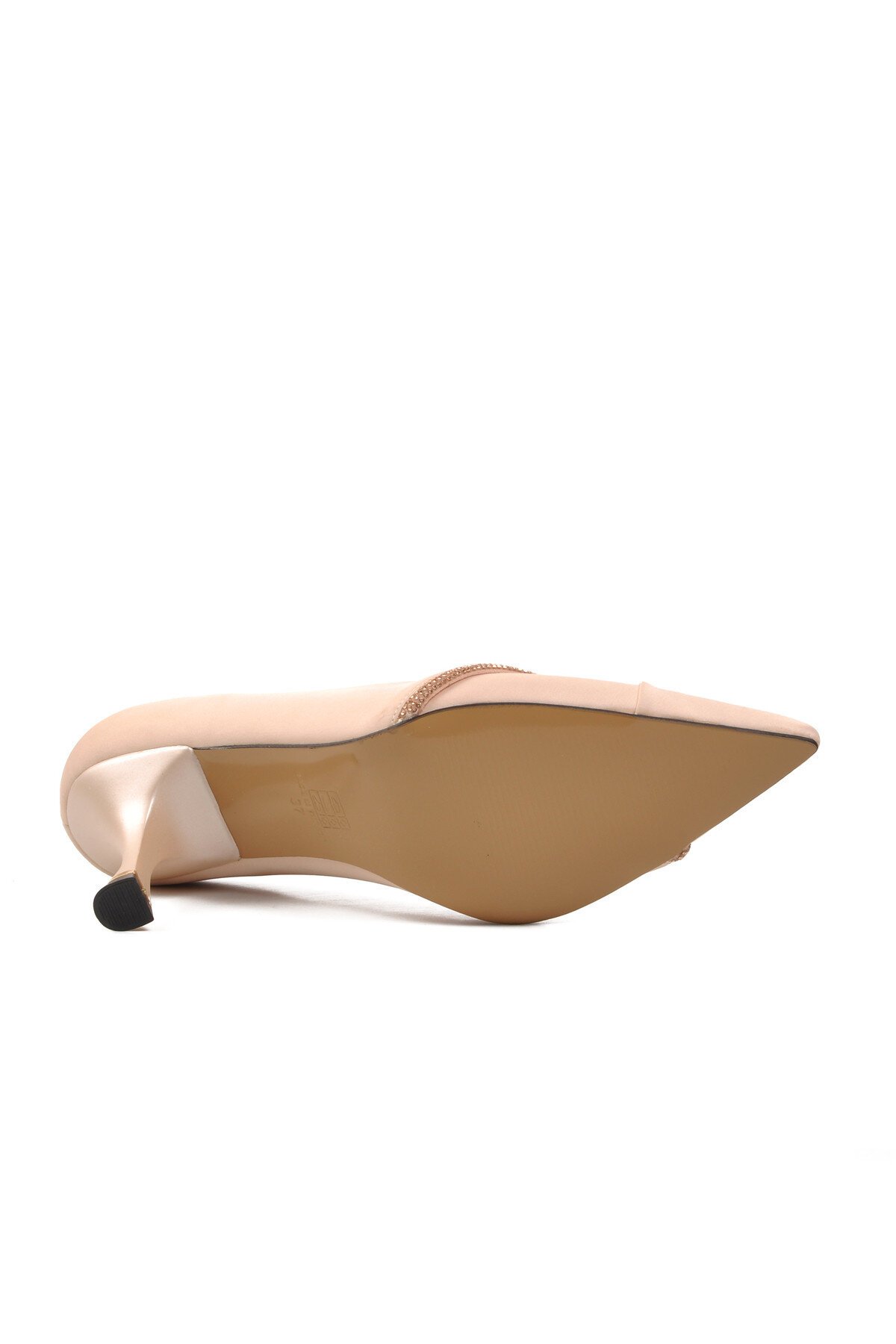 Ayakmod Bej Saten Kadın Topuklu Ayakkabı
