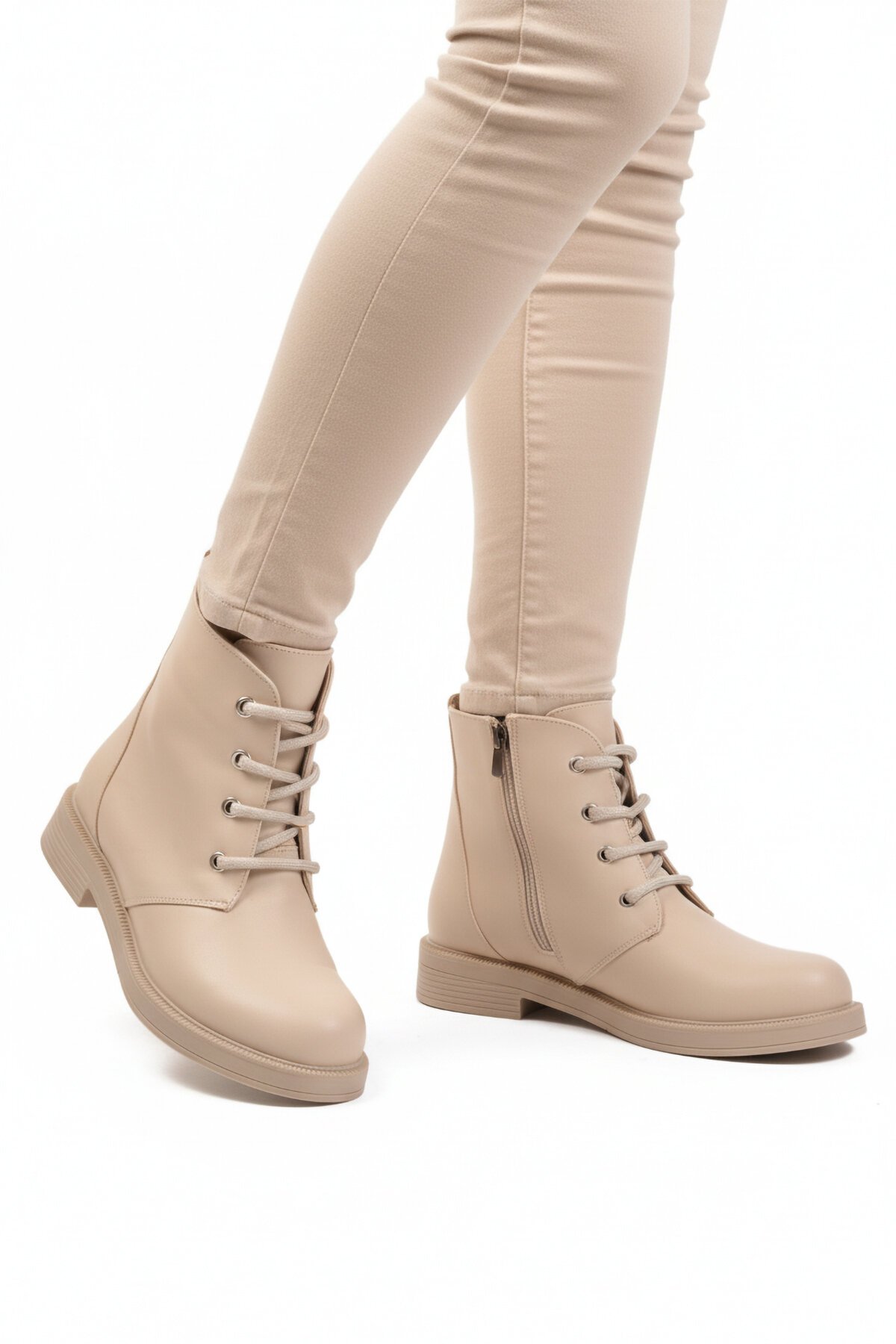 Bej Cilt İçi Polarlı Fermuarlı Kadın Bot 284098 Z