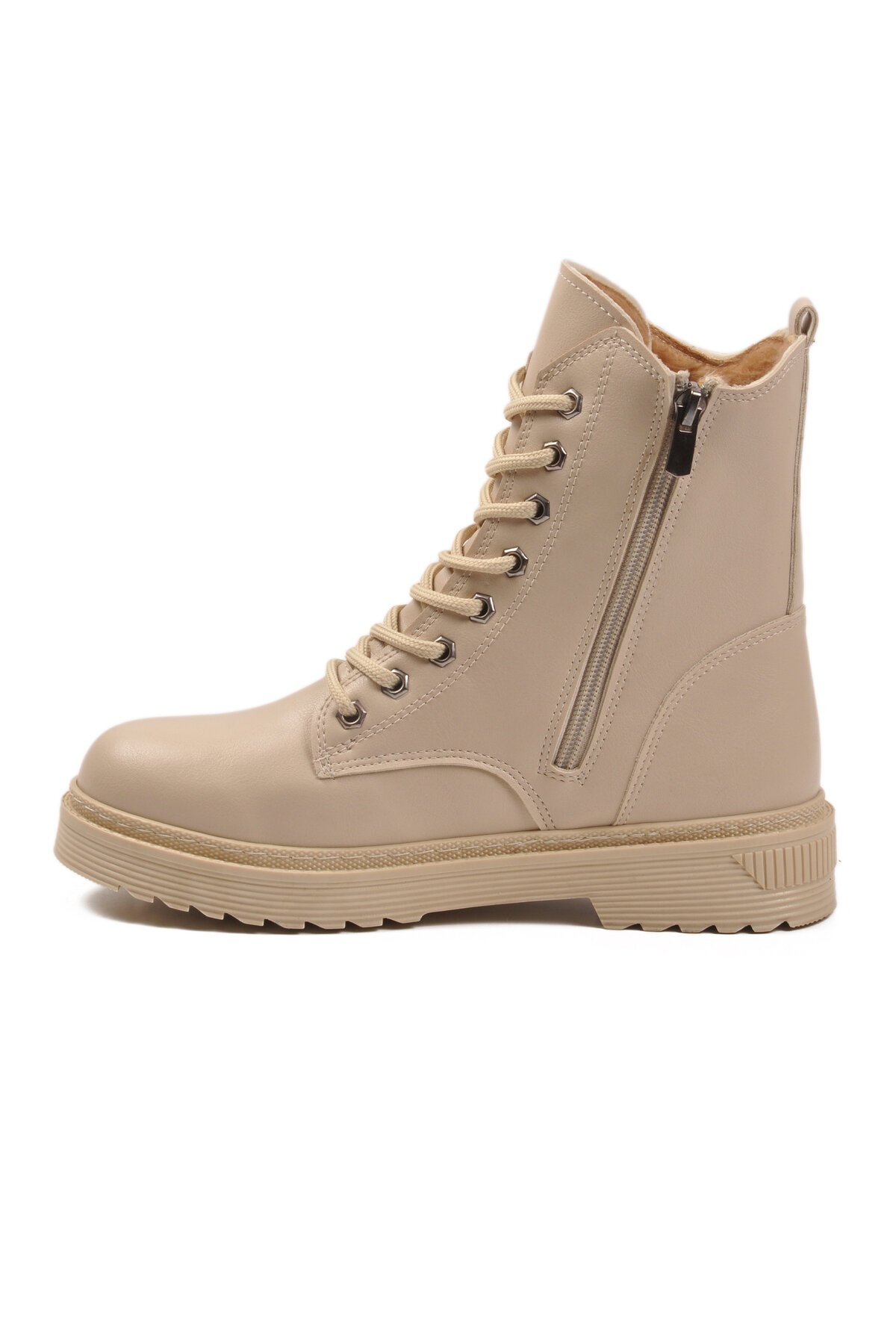 Bej Cilt İçi Kürklü Fermuarlı Kadın Bot 525383 Z