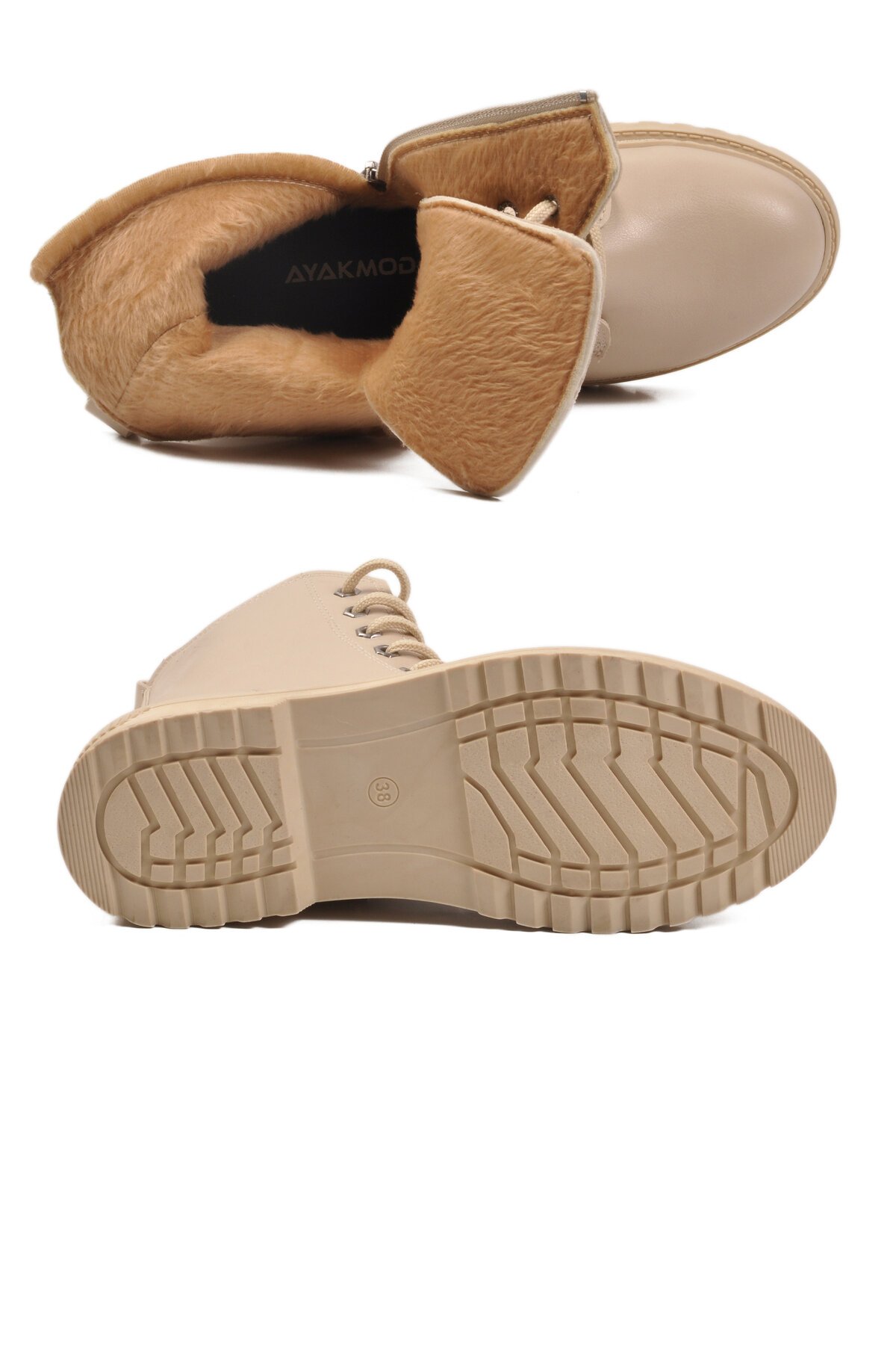 Bej Cilt İçi Kürklü Fermuarlı Kadın Bot 525383 Z