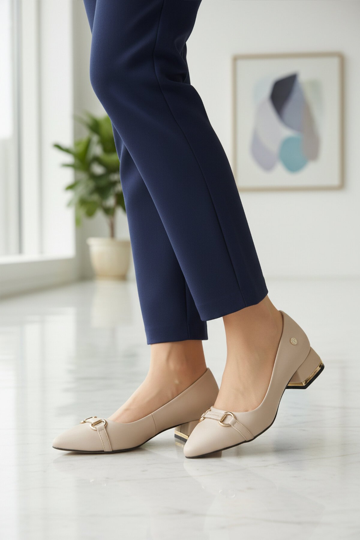 Bej Saten Hafif Kadın Abiye Ayakkabı PC-55197 Z