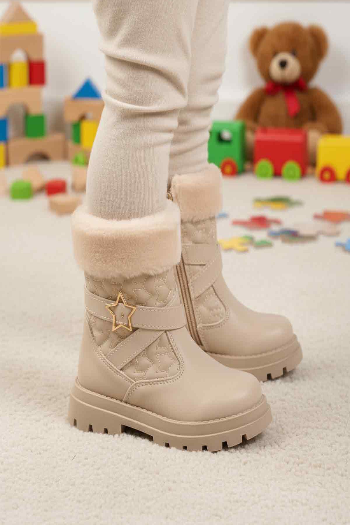 Bej Fermuarlı Çocuk Bot Evla P