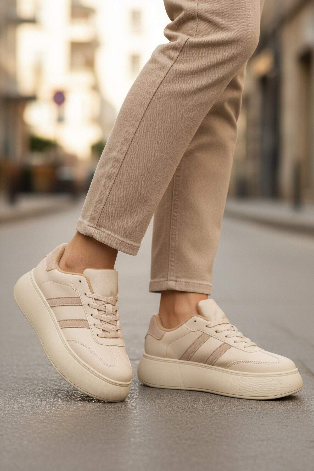 Bej Yüksek tabanlı Kadın Spor Ayakkabı DVS-01 Z