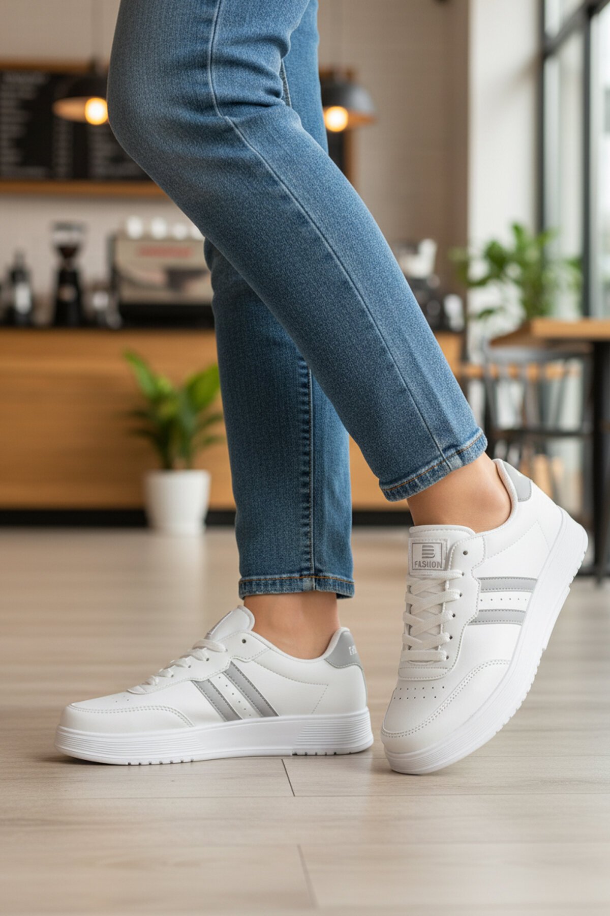 Beyaz-Gri Kadın Spor Ayakkabı Fashion 163 G