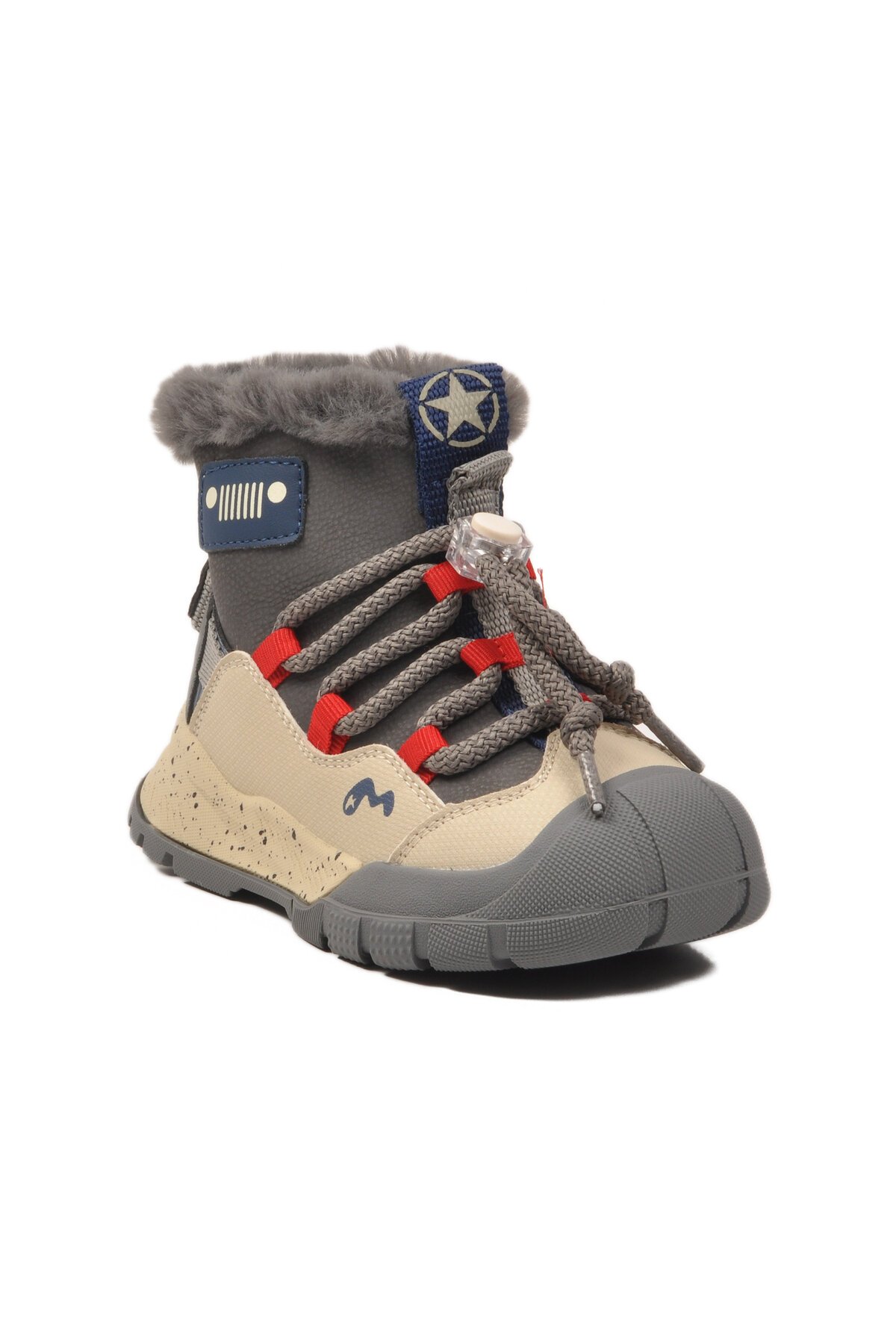 Gri-Kırmızı İçi Kürklü Çocuk Bot 22672 P