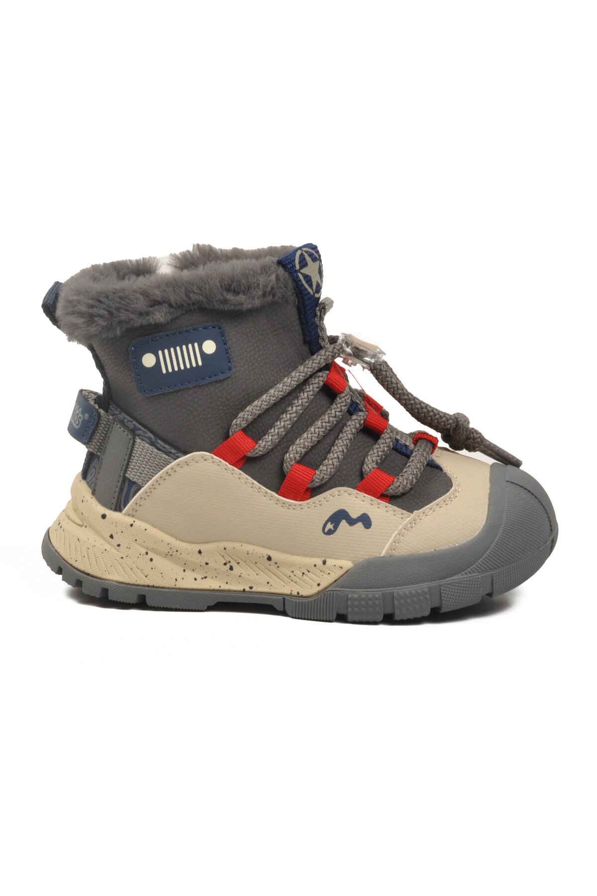Gri-Kırmızı İçi Kürklü Çocuk Bot 22672 P