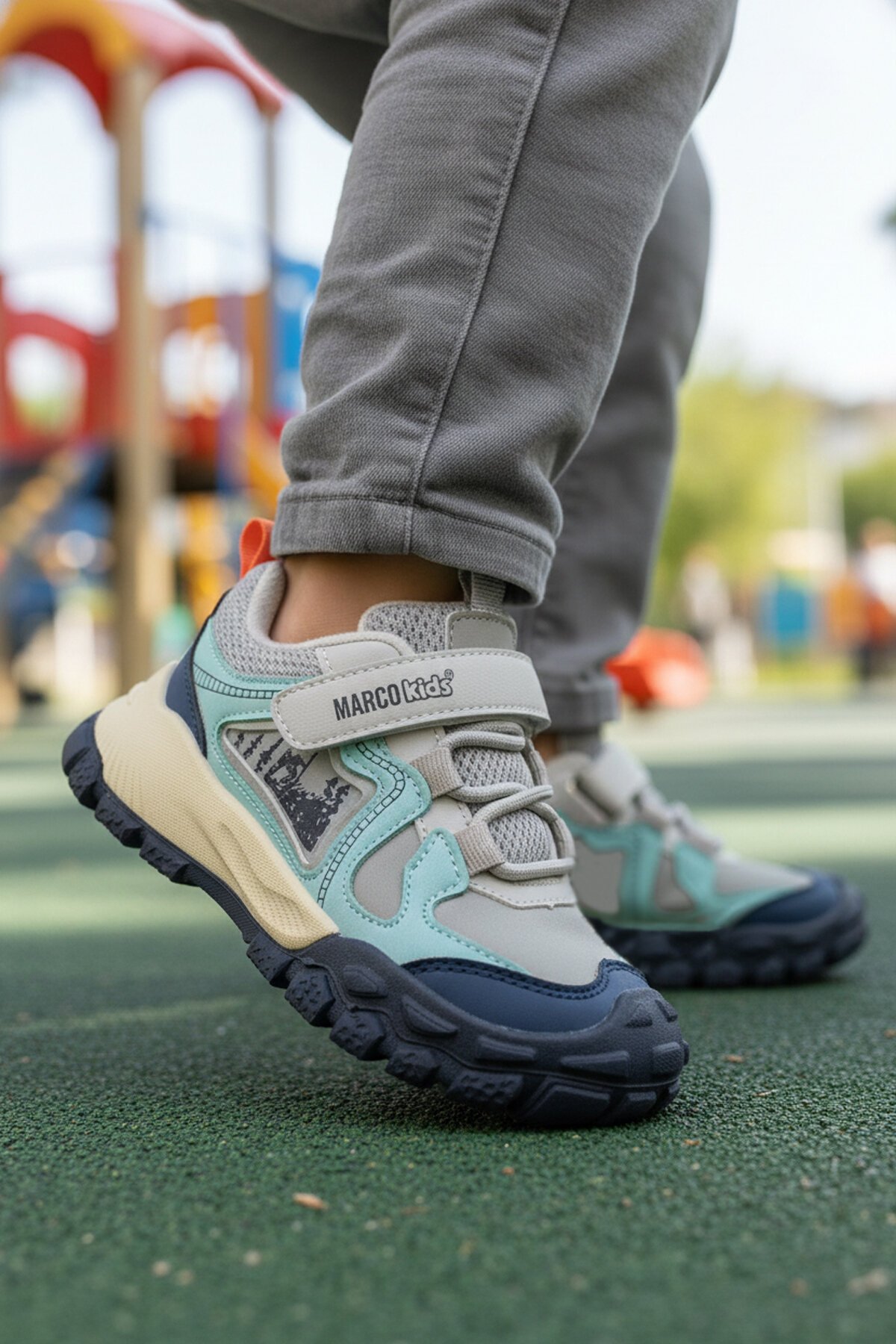 MarcoKids Gri Cırtlı Hafif Çocuk Spor Ayakkabı MarcoKids 22678 P