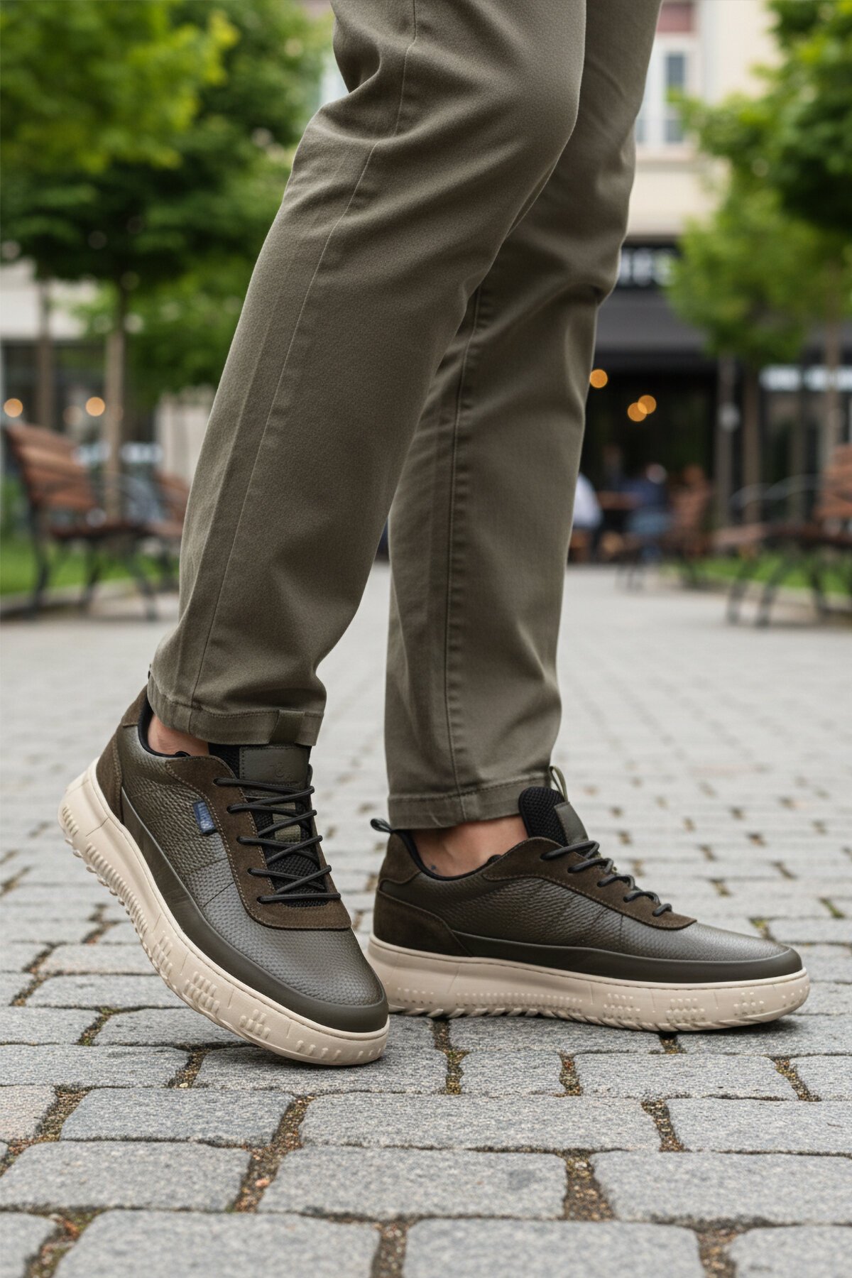 Haki Hakiki Deri Lastik Bağcıklı Memory Foarm Erkek Günlük Ayakkabı 152-22487 M