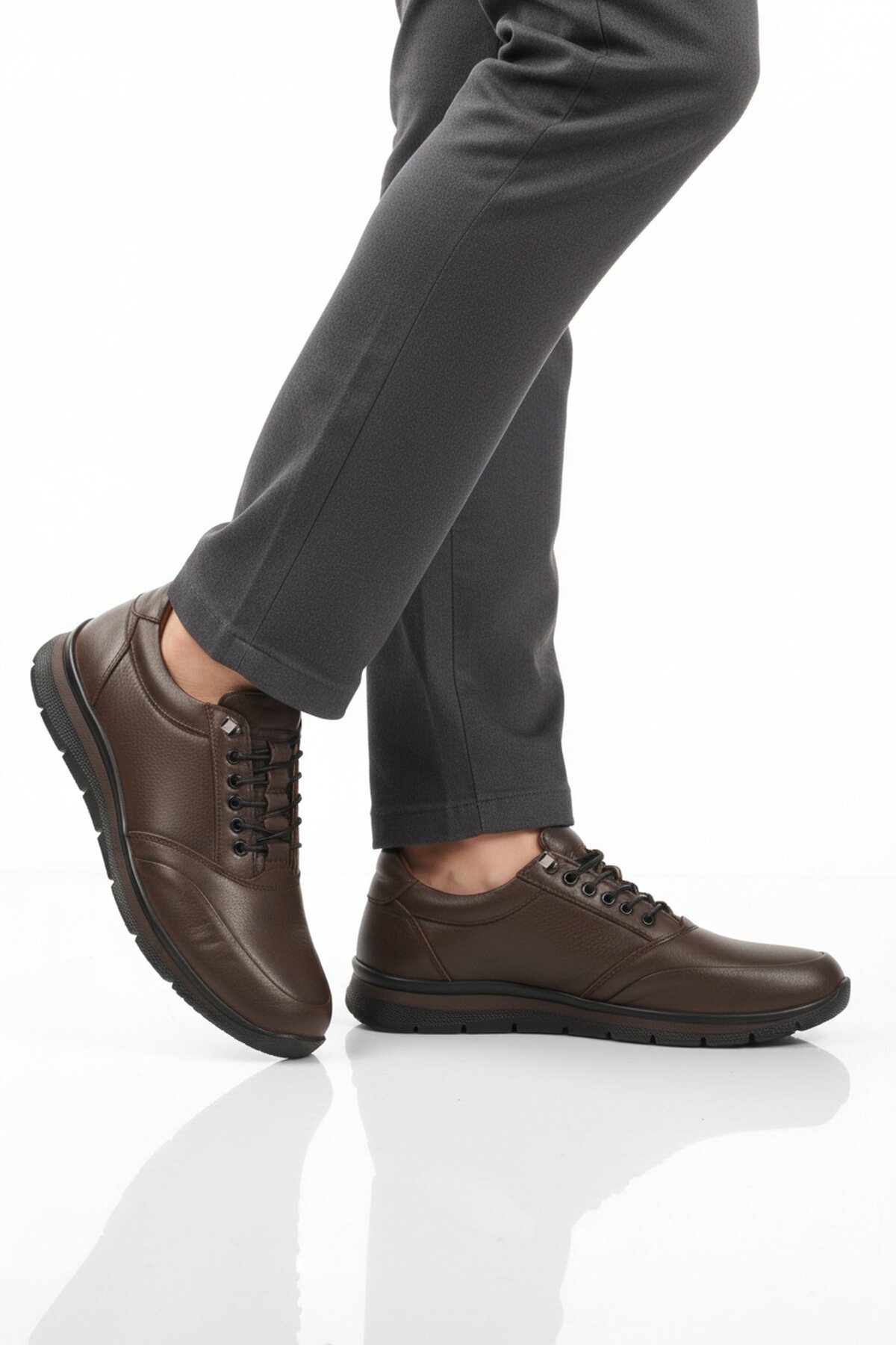 Kahve Hakiki Deri Lastik Bağcıklı Erkek Günlük Ayakkabı 901 M