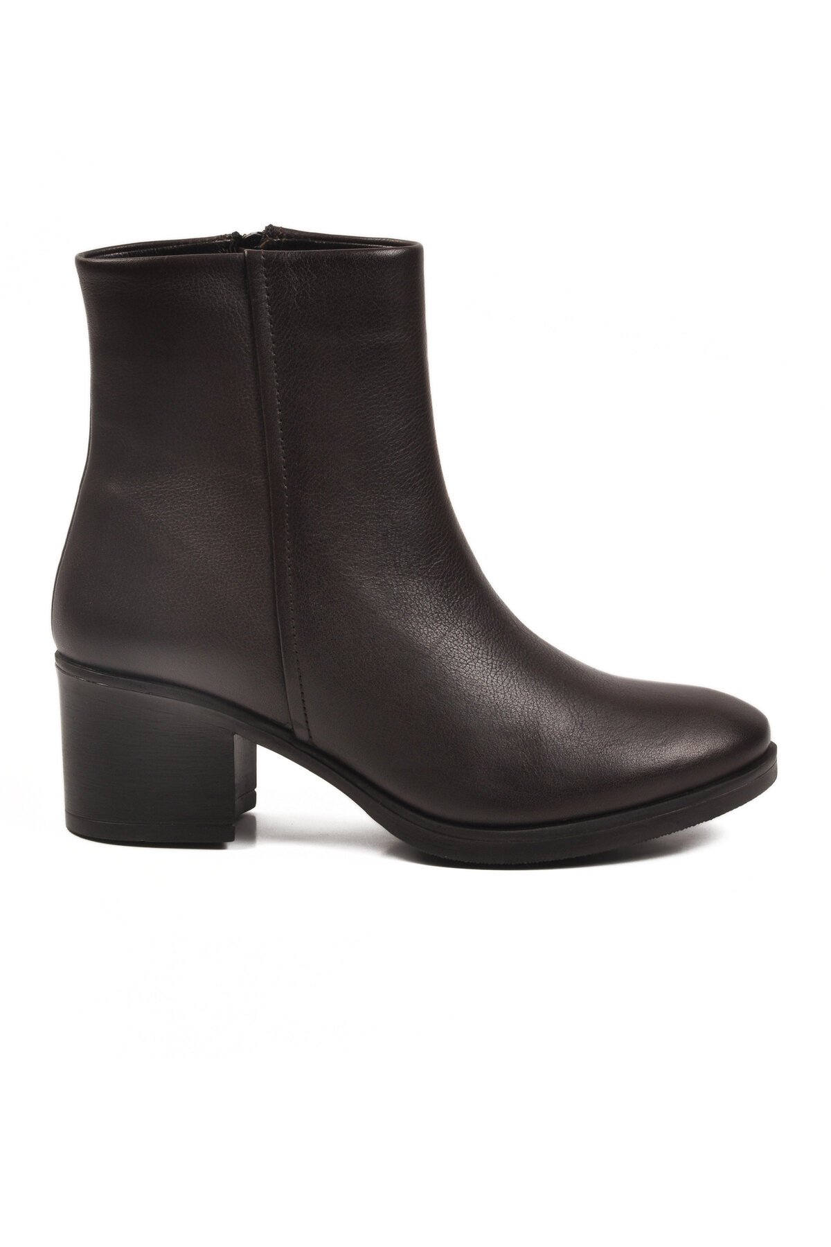 Kahve Hakiki Deri Fermuarlı İçi Polarlı Kadın Bot Premium 92162-1 Z