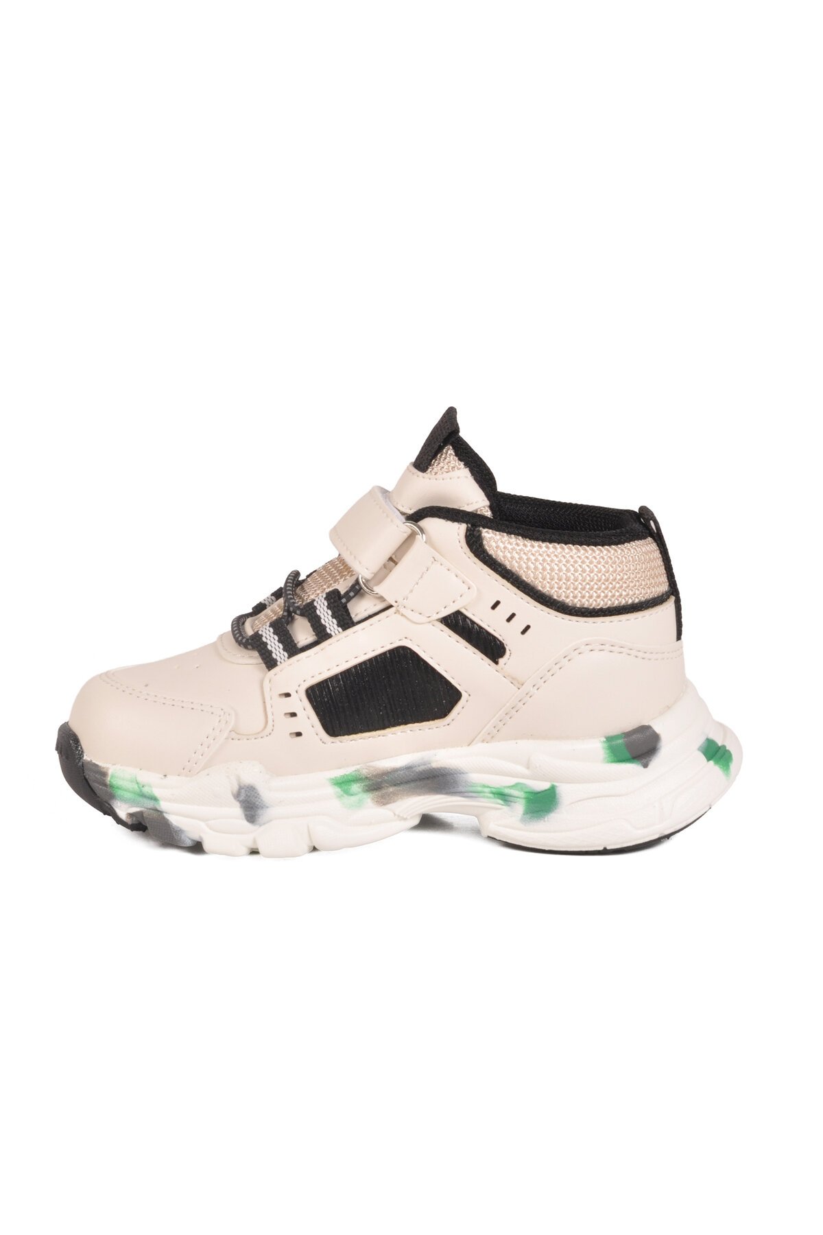 Krem-Siyah-Yeşil Cırtlı Çocuk Spor Ayakkabı 2063 B