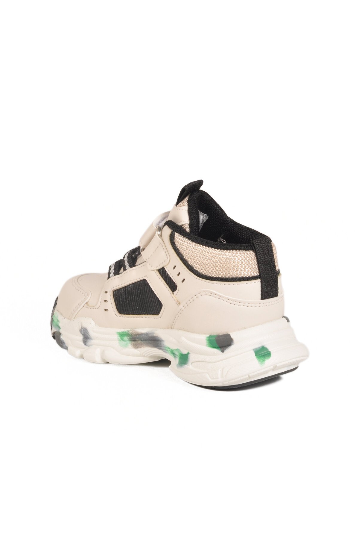 Krem-Siyah-Yeşil Cırtlı Çocuk Spor Ayakkabı 2063 B