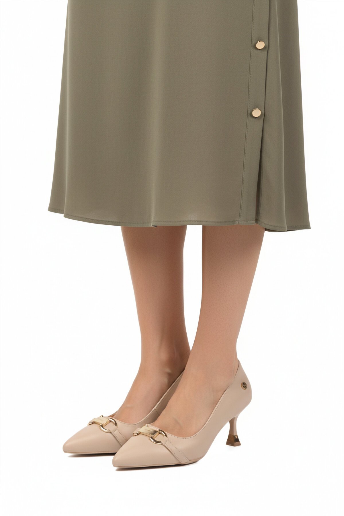 Krem İnce Topuklu Kadın Abiye Ayakkabı PC-55015 Z