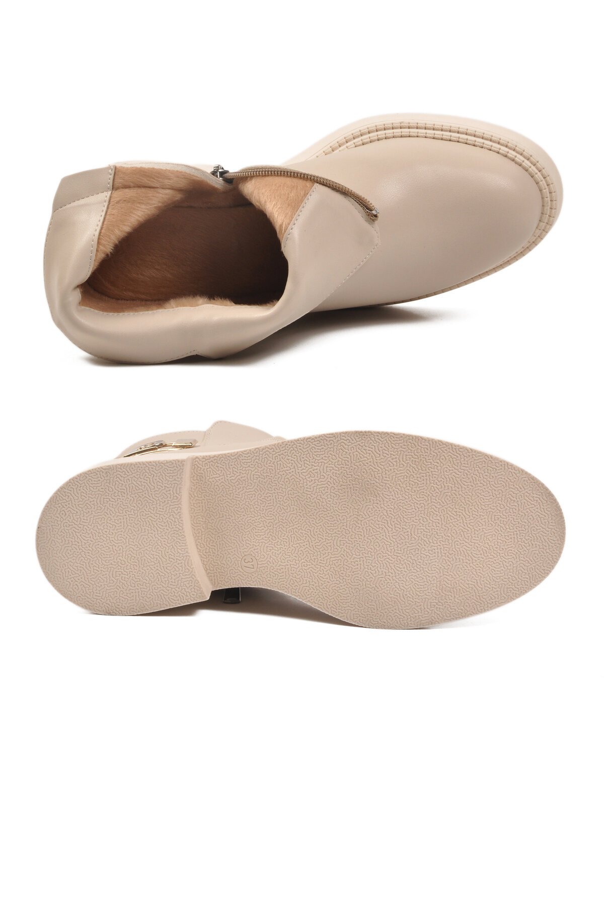 Krem Fermuarlı İçi Kürklü Kadın Bot PC-55161 Z