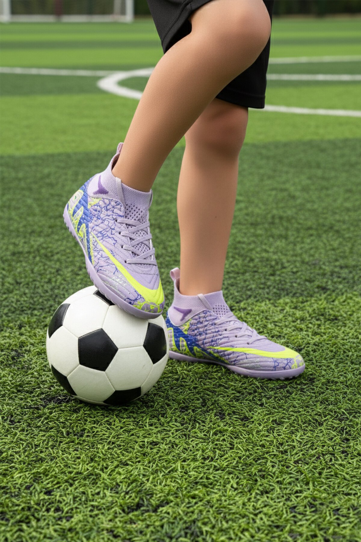 Lila-Mor Çoraplı Çocuk Halı Saha Ayakkabısı Air 600 F