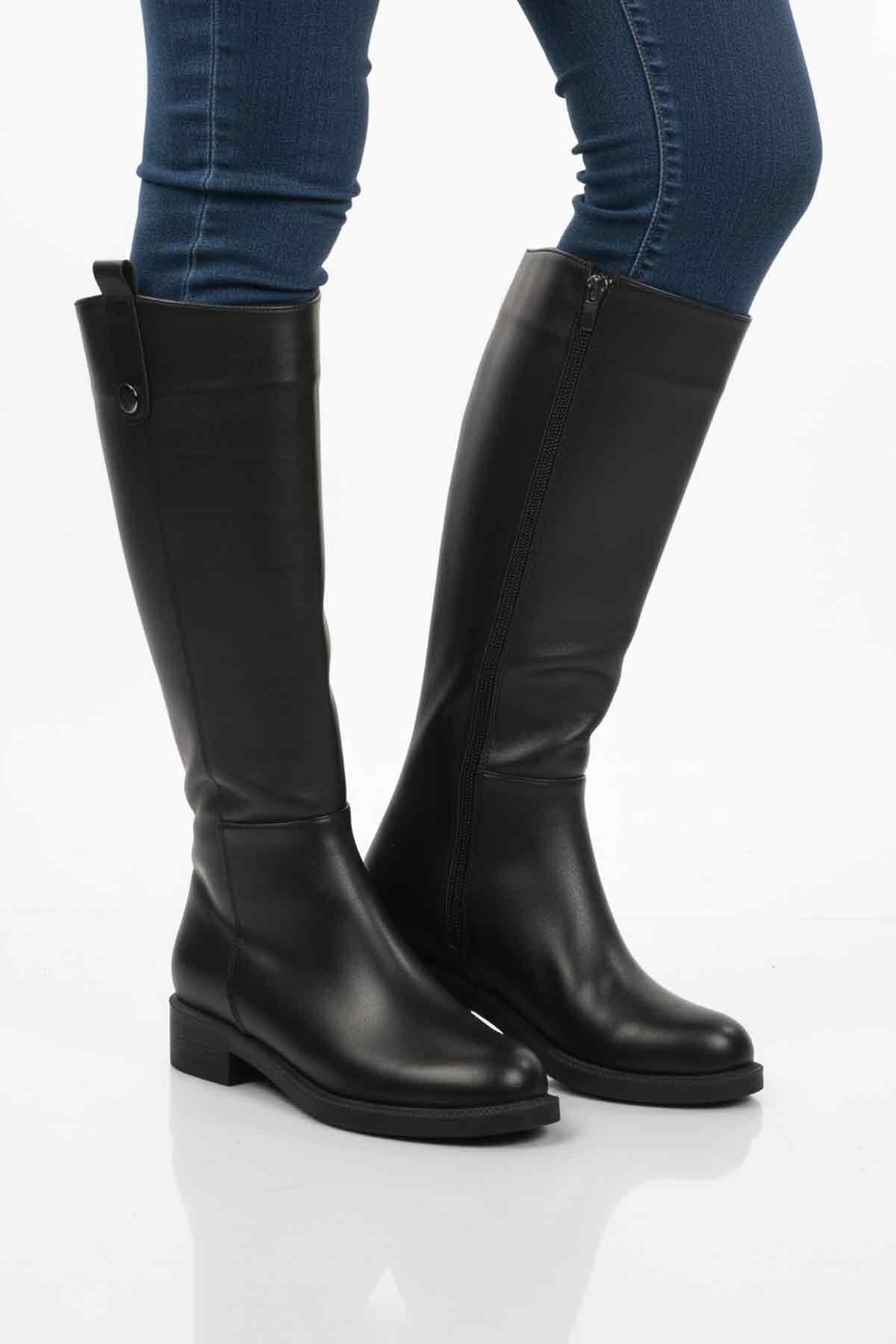 Siyah Cilt Fermuarlı Kadın Çizme 224578 Z