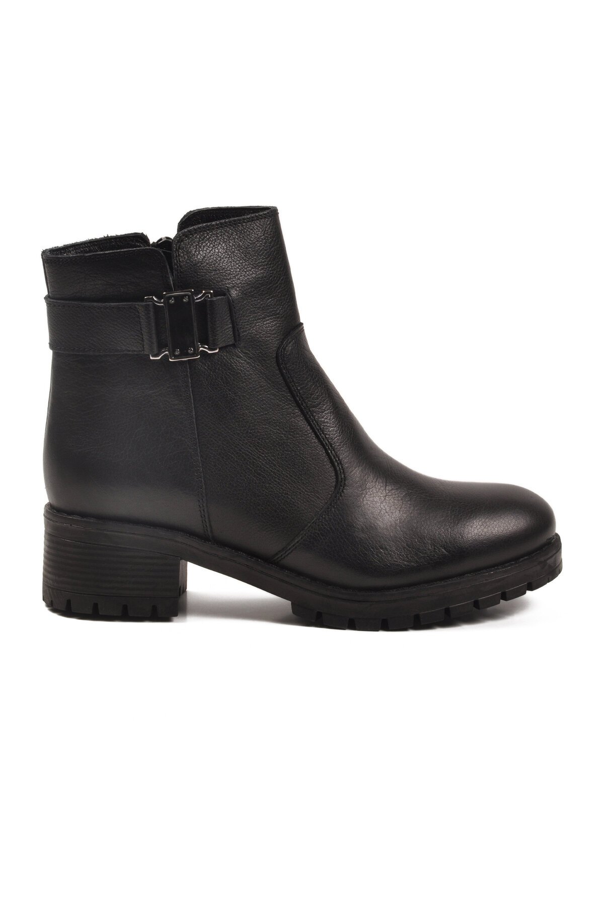 Siyah Hakiki Deri Hafif Kaymaz Taban Kadın Bot Premium 16463-1 Z