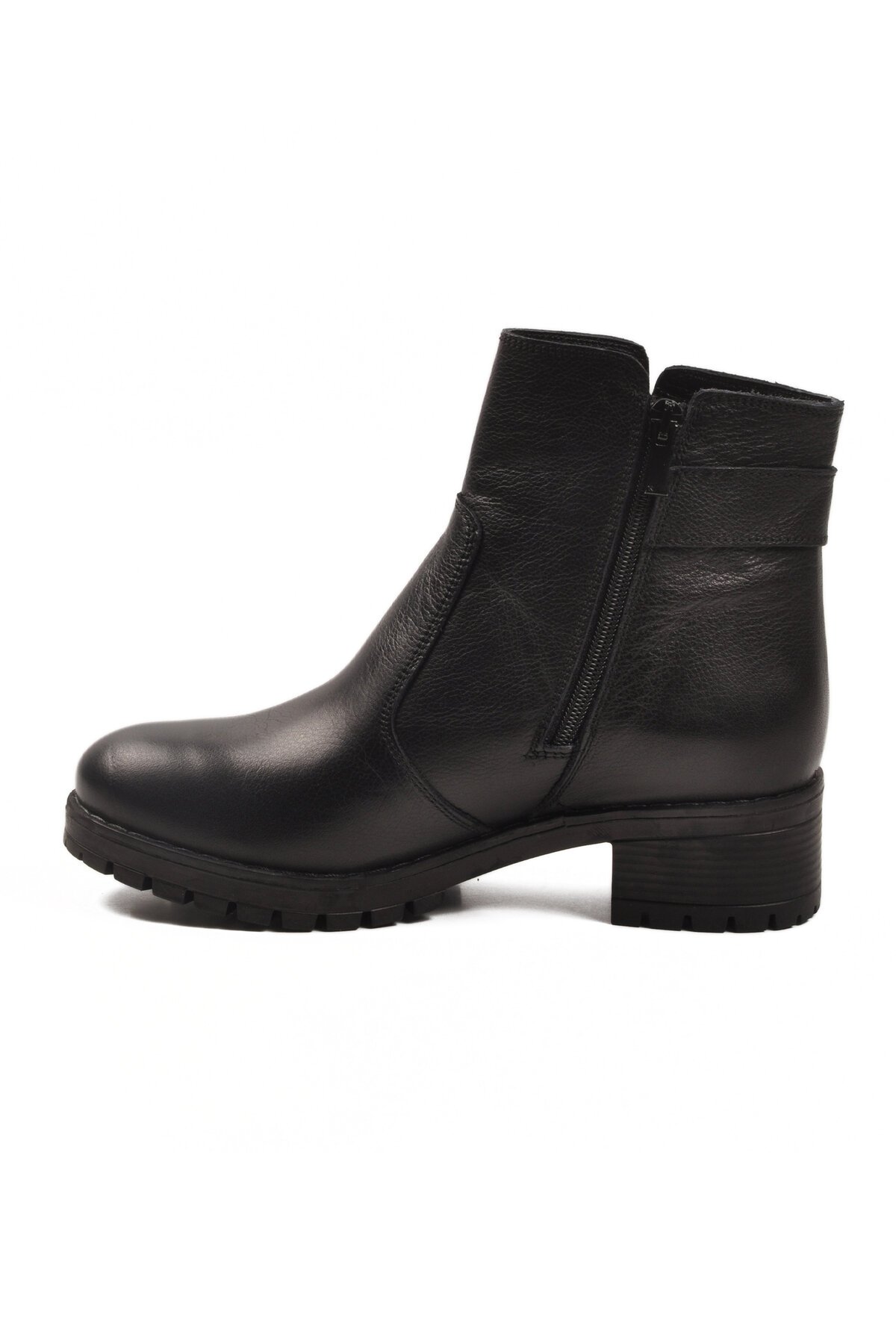 Siyah Hakiki Deri Hafif Kaymaz Taban Kadın Bot Premium 16463-1 Z