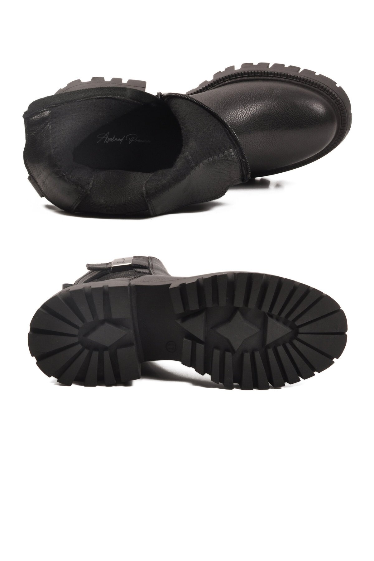 Siyah Hakiki Deri Kaymaz Taban Fermuarlı Kadın Bot Premium 23783-1 Z