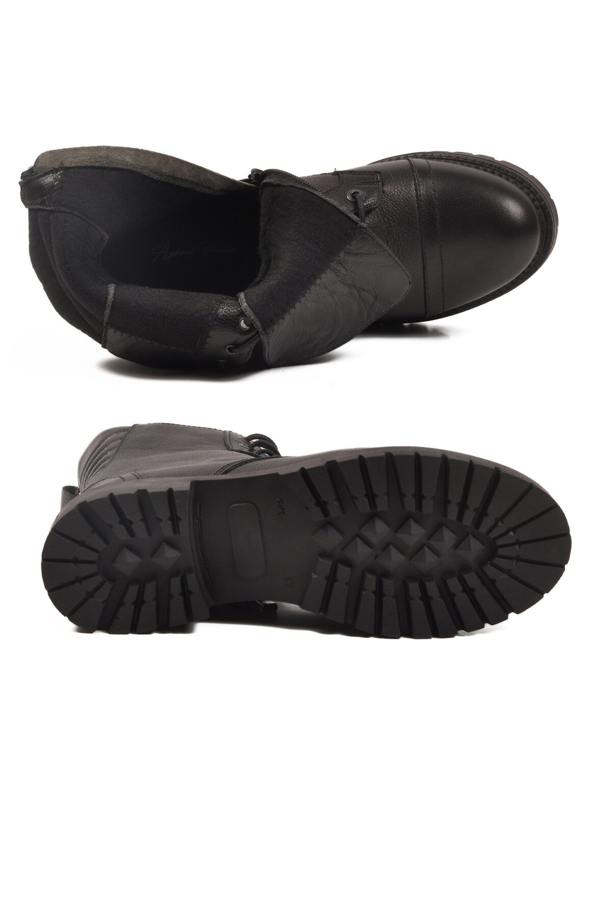 Siyah Hakiki Deri Fermuarlı Kadın Bot Premium 52682-1 Z