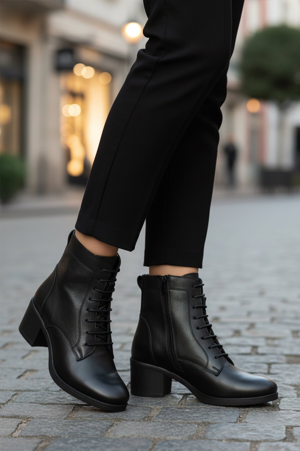 Siyah Hakiki Deri Kaymaz Taban Kadın Bot Premium 92159-1 Z