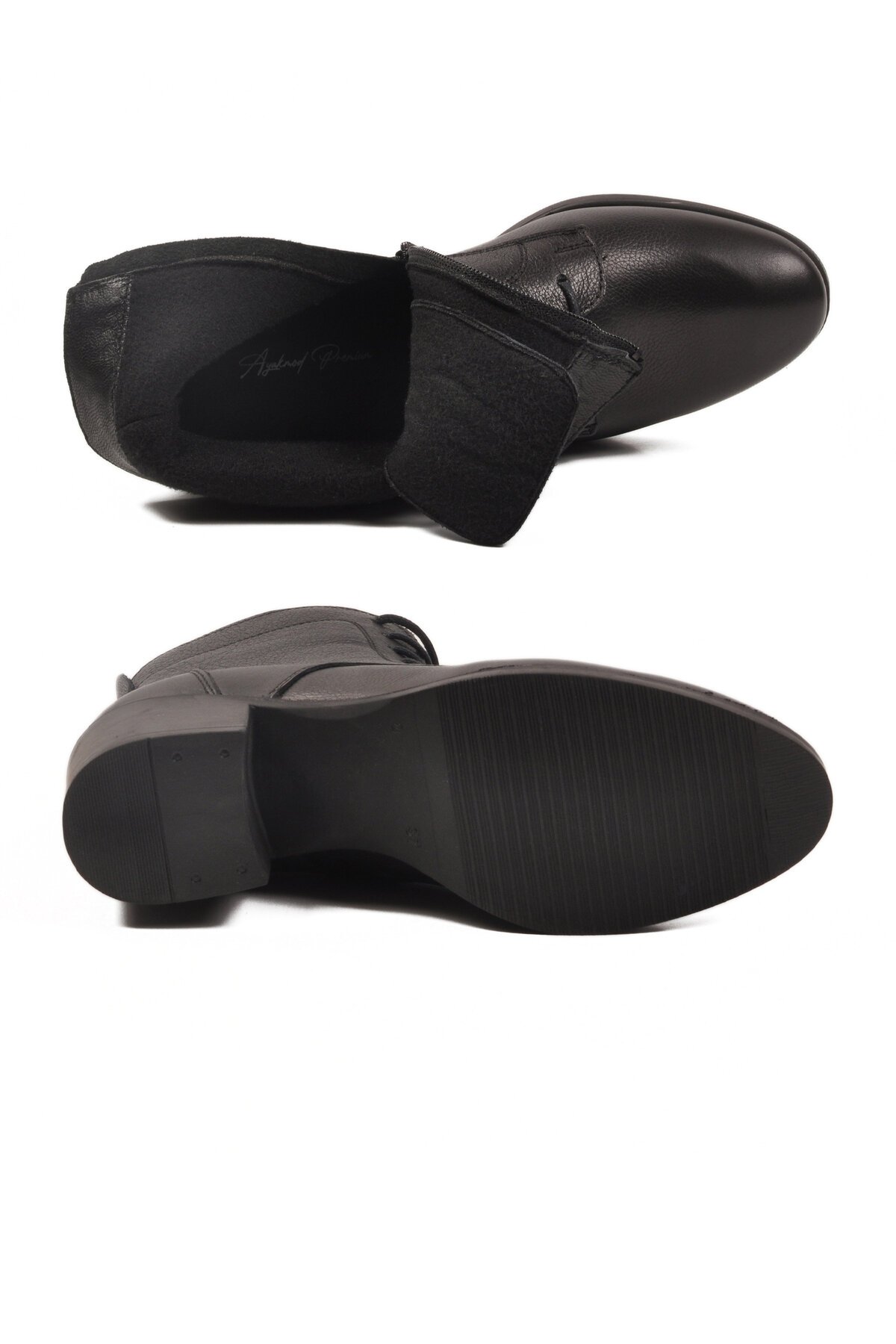 Siyah Hakiki Deri Kaymaz Taban Kadın Bot Premium 92159-1 Z