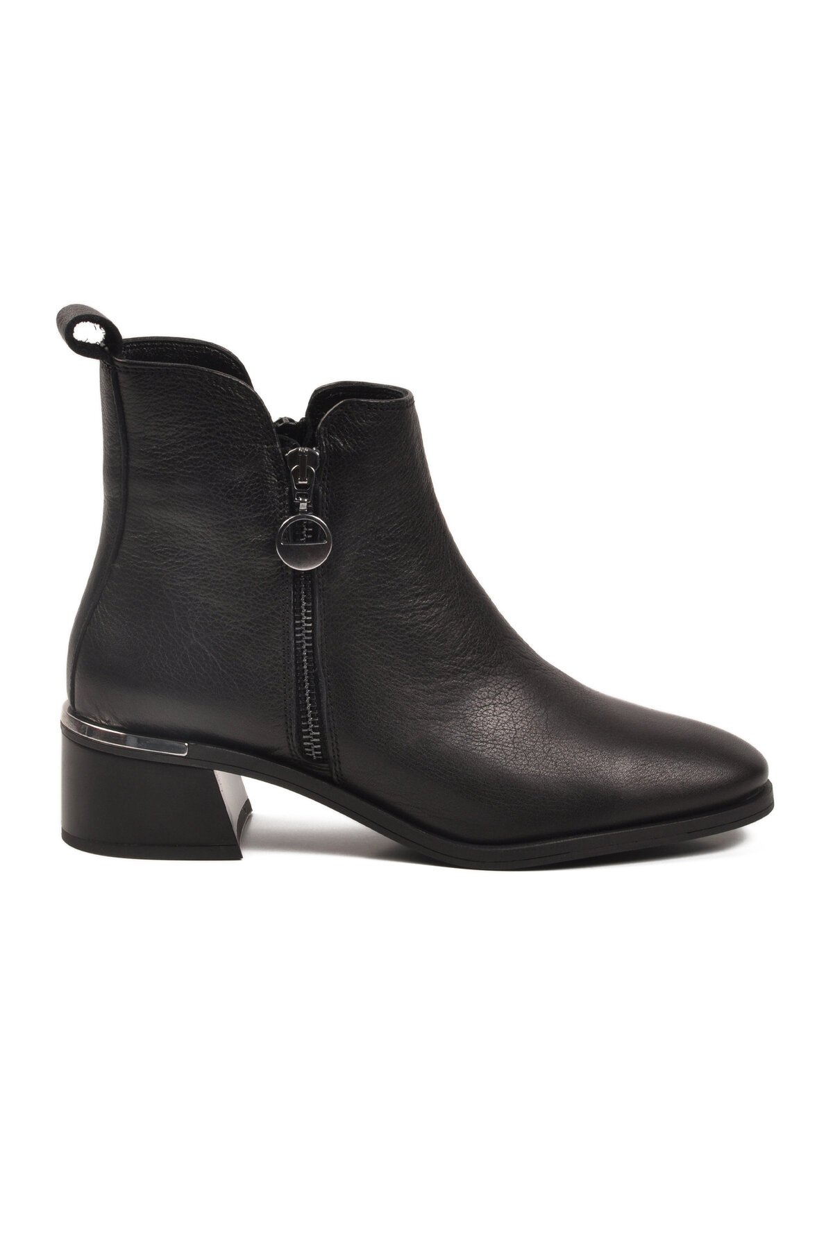 Siyah Hakiki Deri Fermuarlı Hafif Kadın Bot Premium 9780-1 Z