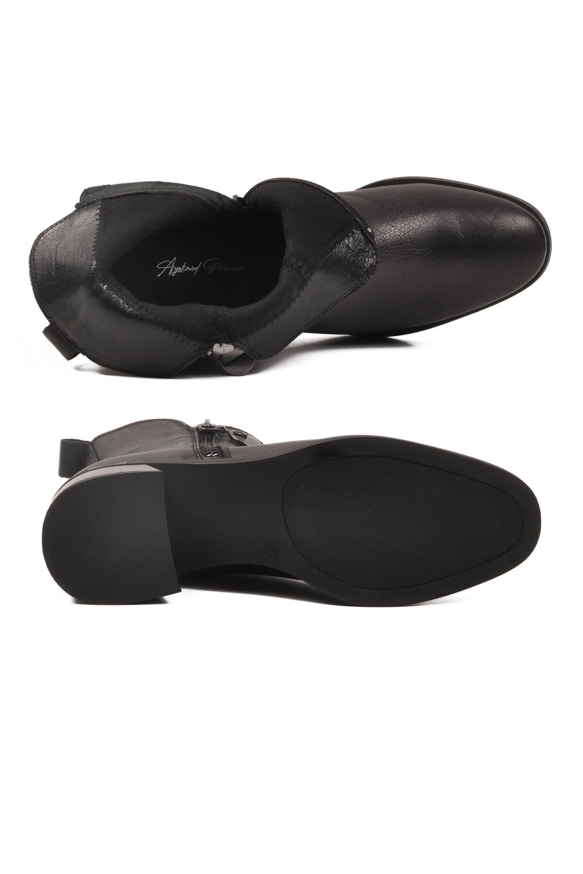 Siyah Hakiki Deri Fermuarlı Hafif Kadın Bot Premium 9780-1 Z