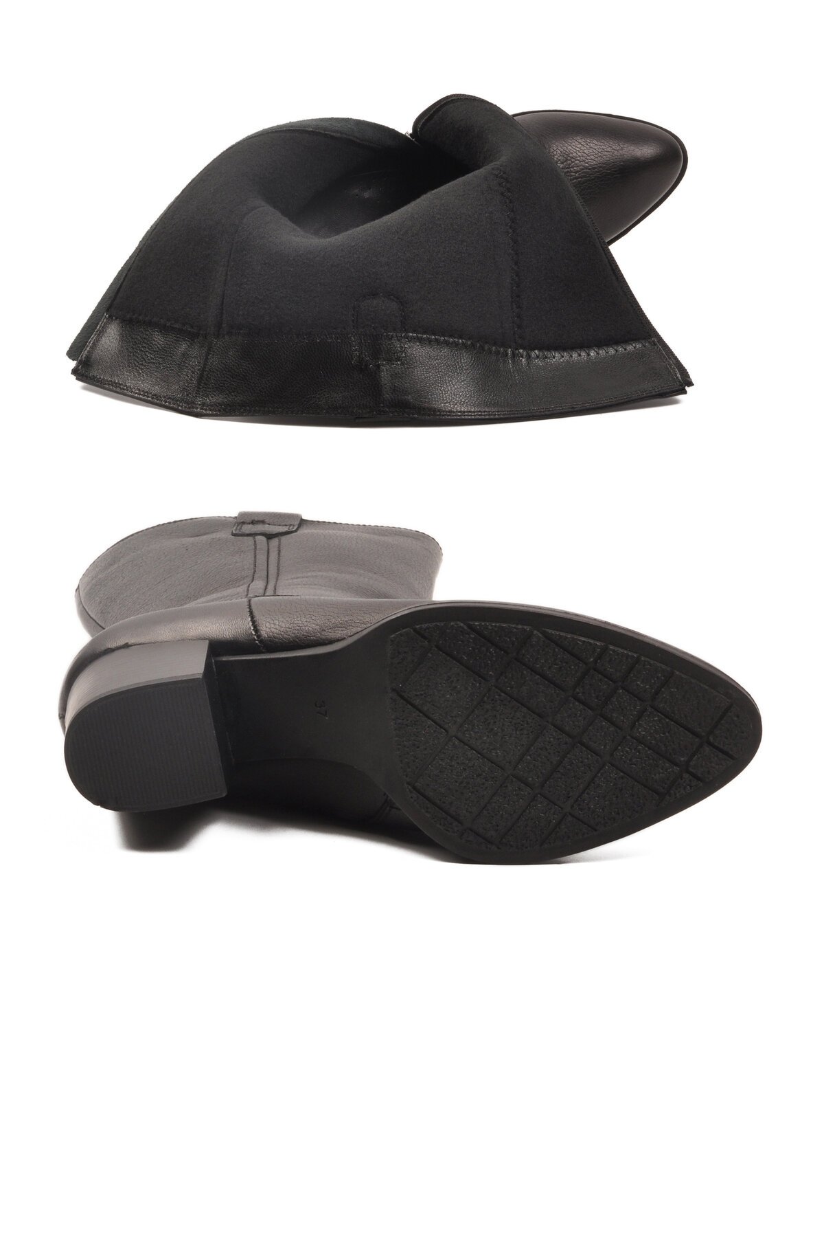 Siyah Hakiki Deri Kaymaz Taban Topuklu Kadın Çizme 86620-1 Z