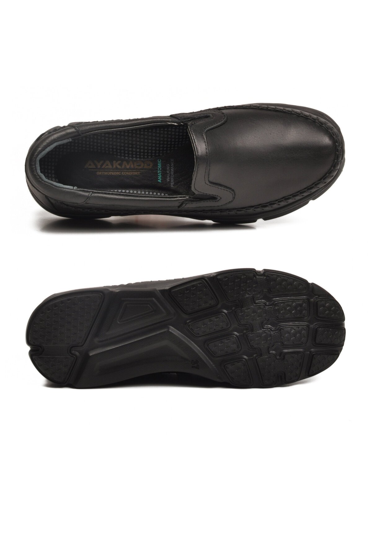 Siyah Hakiki Deri Ortopedik Taban Kadın Günlük Ayakkabı 602 Z