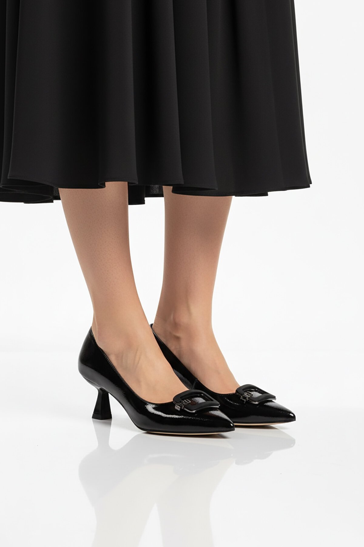 Siyah Kırışık Rugan İnce Topuklu Kadın Abiye Ayakkabı 357189 Z