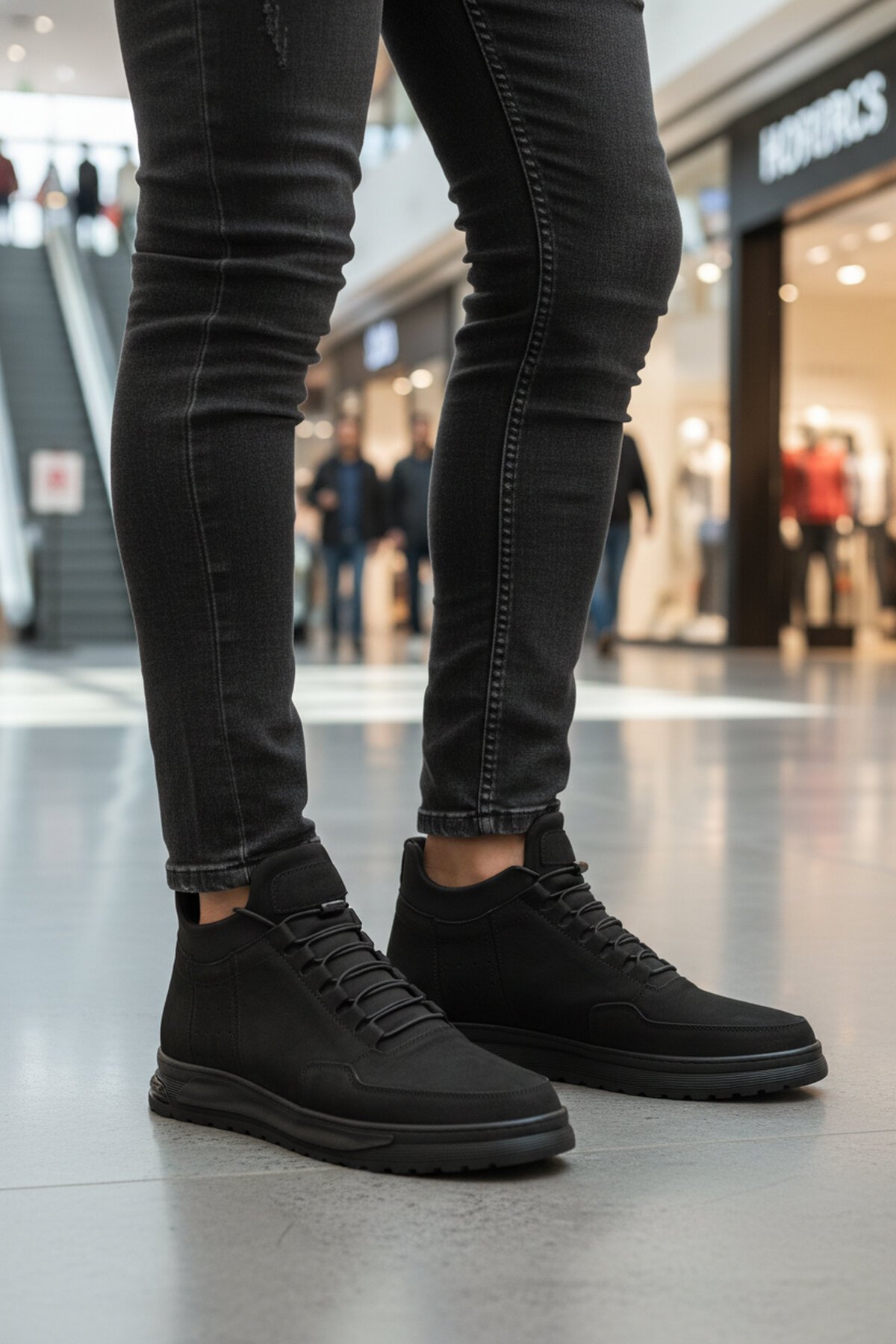 Siyah Nubuk Hakiki Deri Lastik Bağcıklı Erkek Bot 727 M