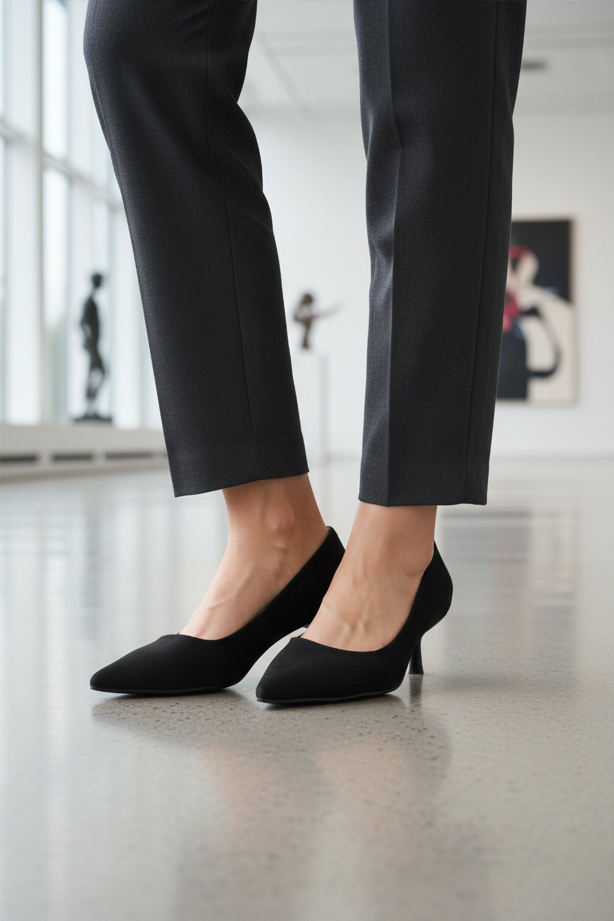 Siyah Süet İnce Topuklu Kadın Topuklu Ayakkabı 458343 Z