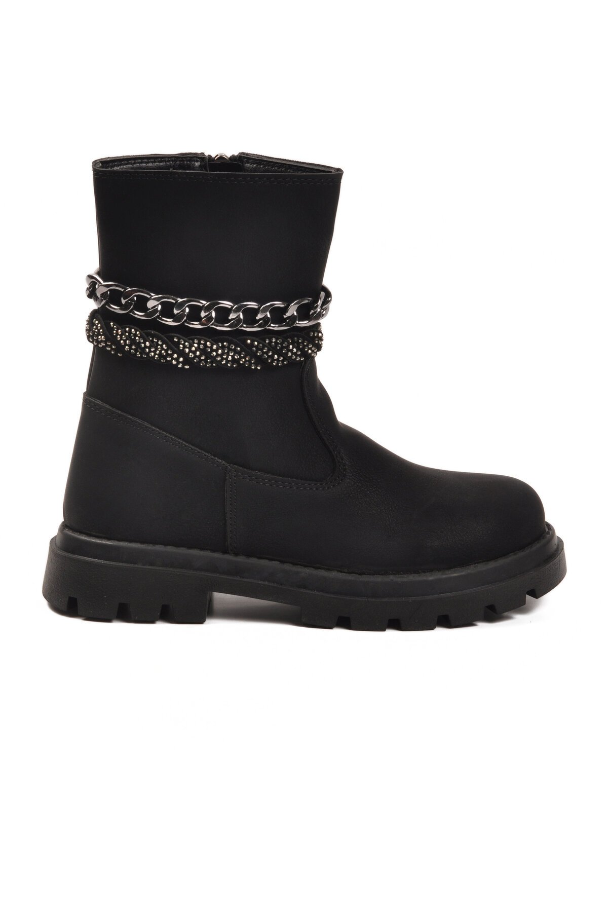 Siyah Fermuarlı İçi Polarlı Çocuk Çizme Duru F