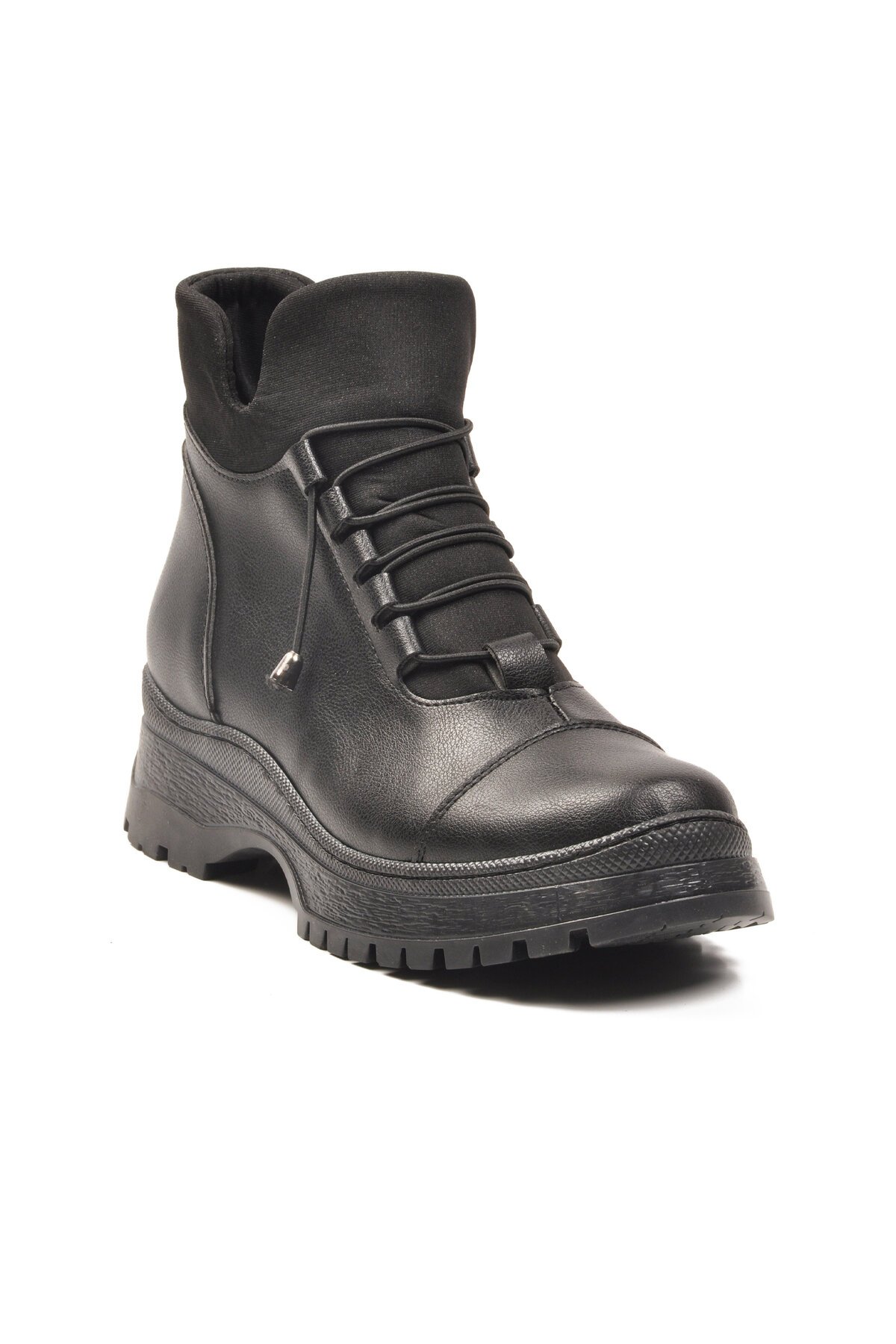 Siyah Fermuarlı Lastik Bağcıklı Kadın Bot 112 Z