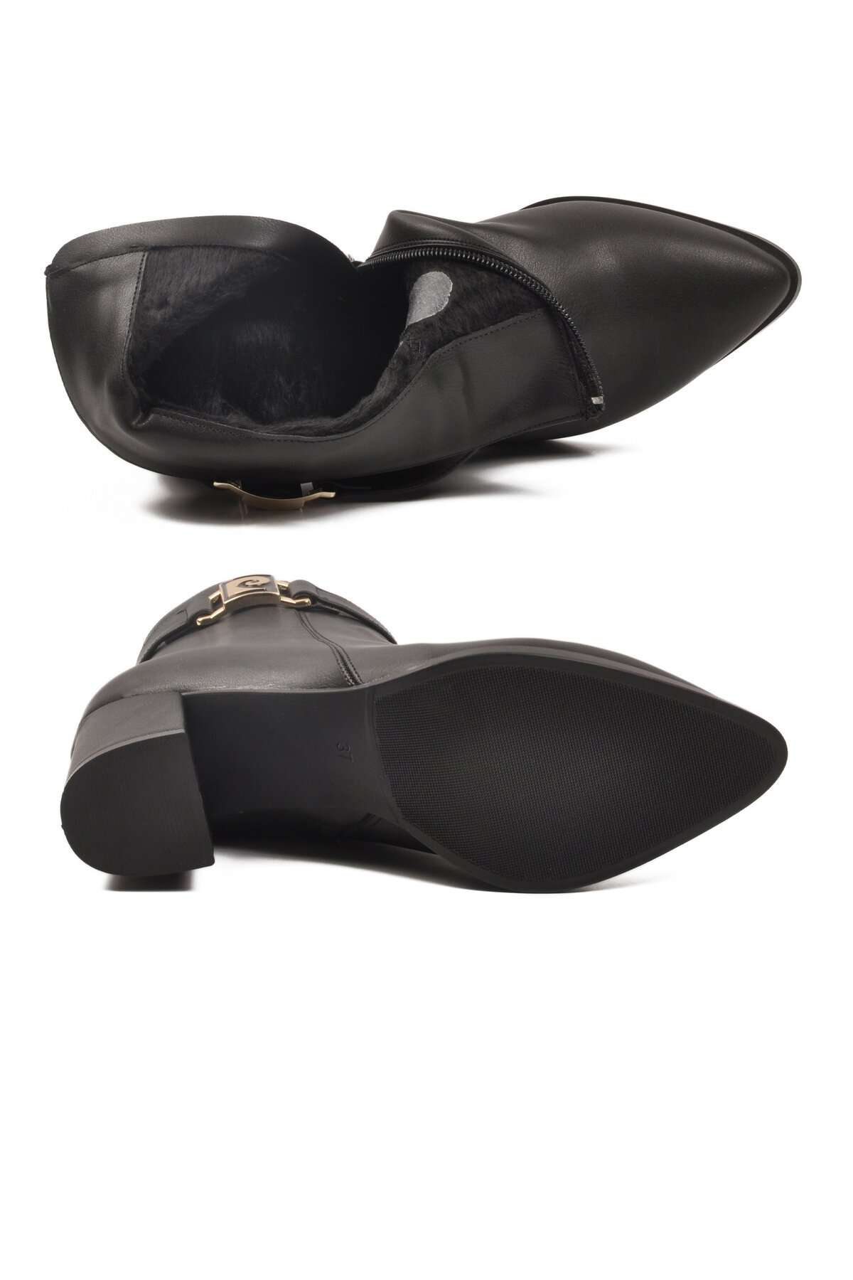 Siyah Fermuarlı Yüksek Topuklu Kadın Bot PC-54975 Z