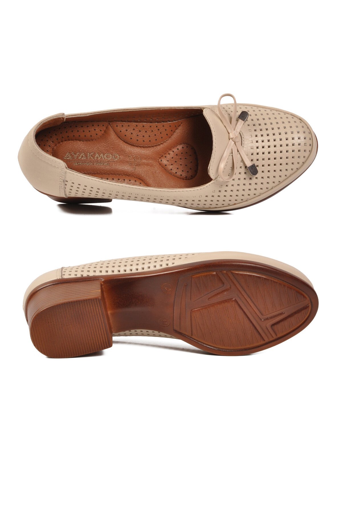 Bej Hakiki Deri Ortopedik Taban Kadın Günlük Ayakkabı 70-1 Z