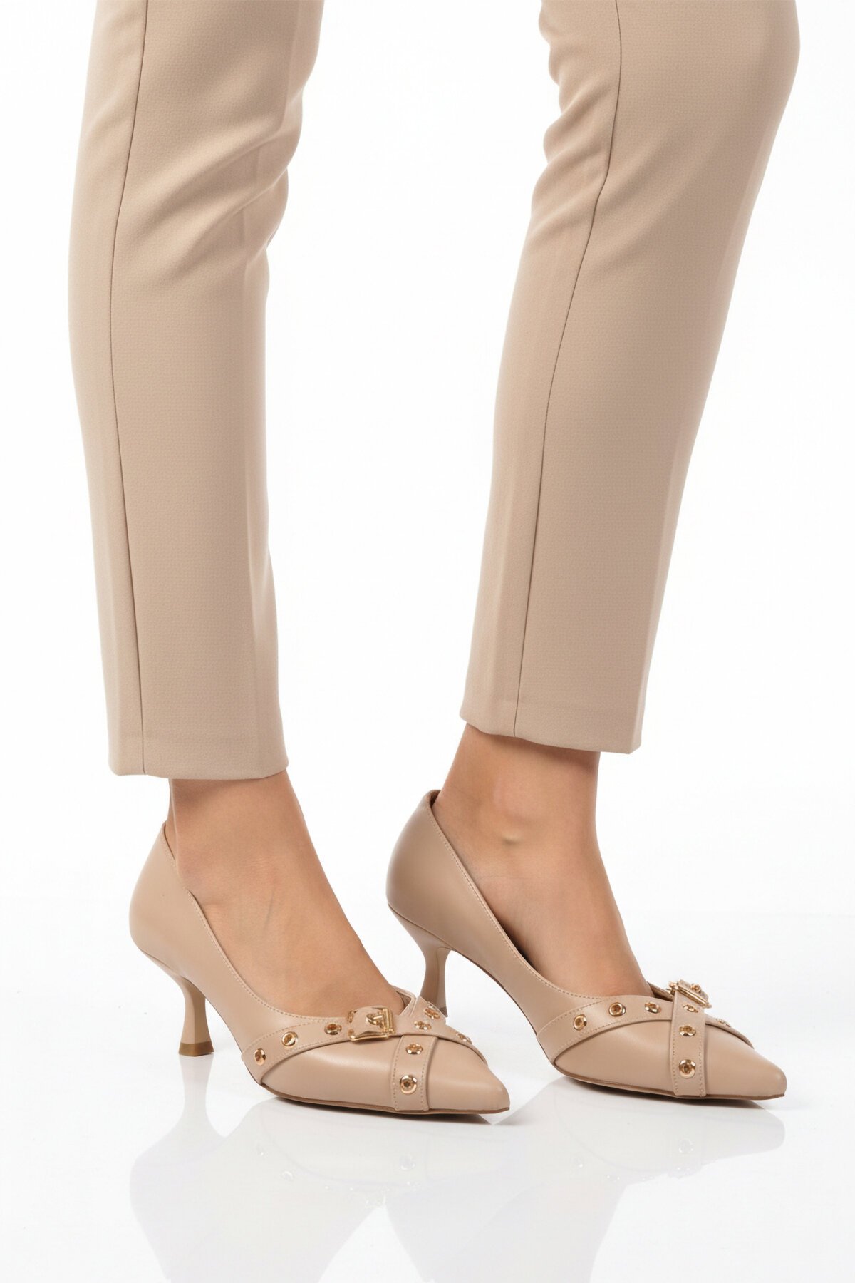 Bej İnce Topuklu Kadın Abiye Ayakkabı 519146 Z