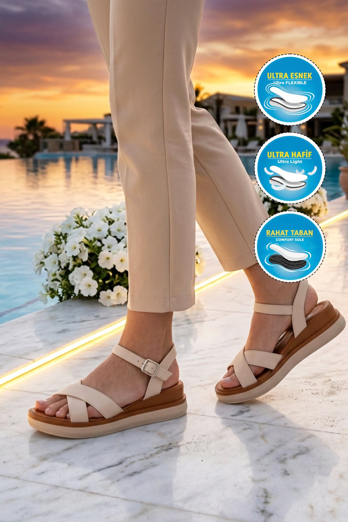 Bej Hafif Slingback Kadın Sandalet 335332 Z