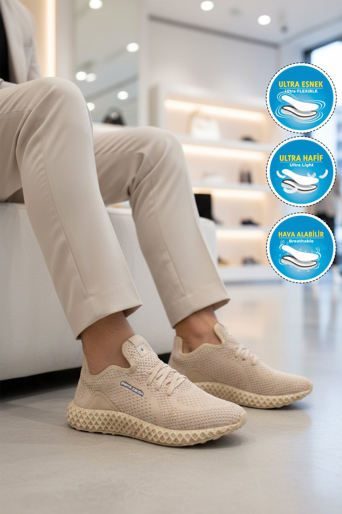 Bej Tekstil Nefes Alan Hafif Erkek Spor Ayakkabı Pc-30679 M