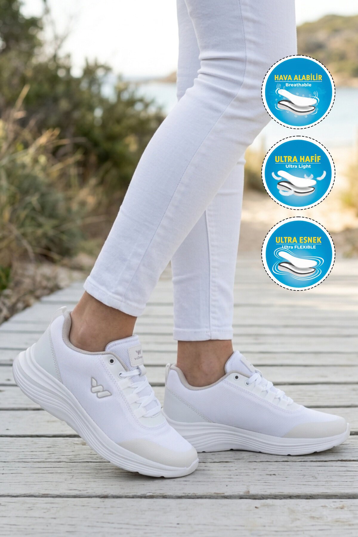 Beyaz Tekstil hafif Unisex Spor Ayakkabı 26111 Pete G