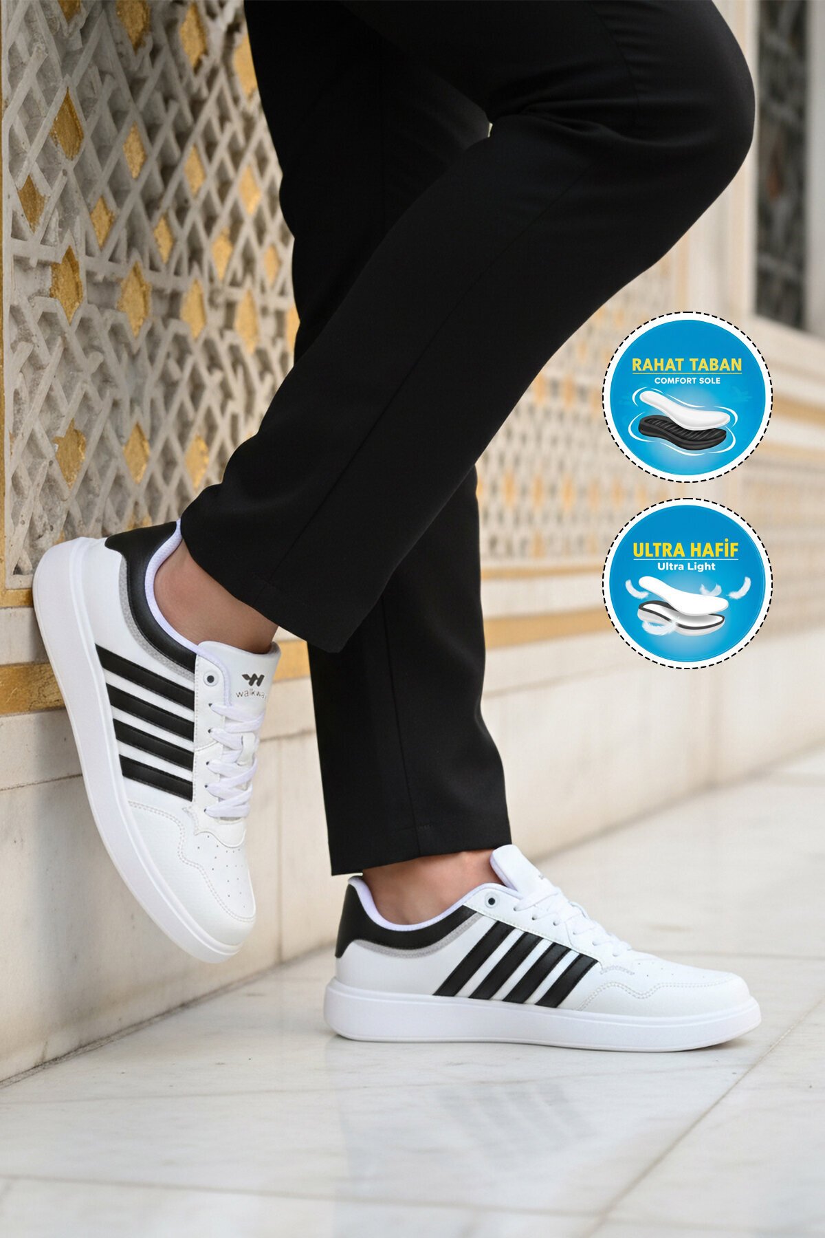 Beyaz-Siyah Hafif Erkek Spor Ayakkabı 2079 M