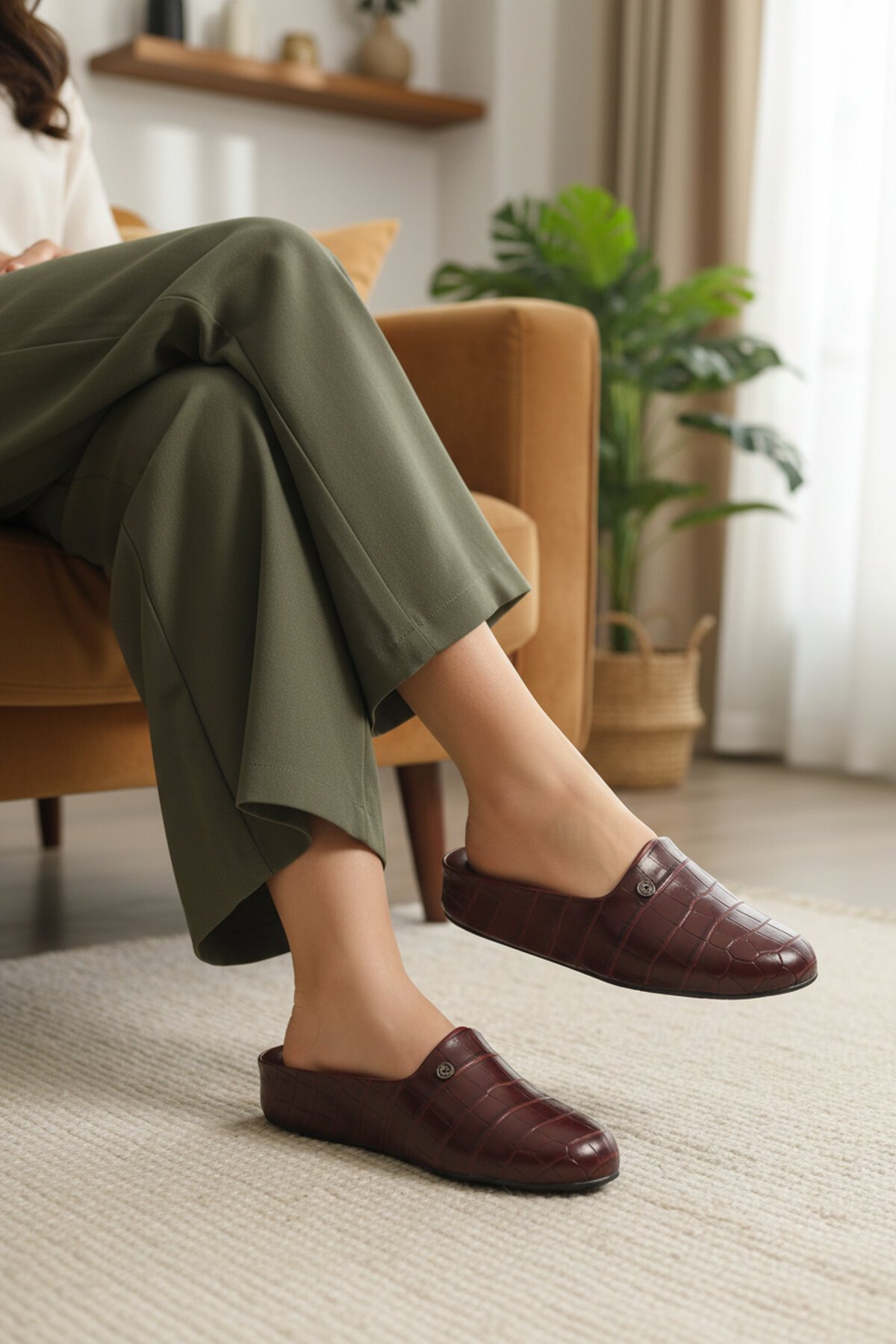 Bordo Kadın Ev Terliği PC-55373 Z