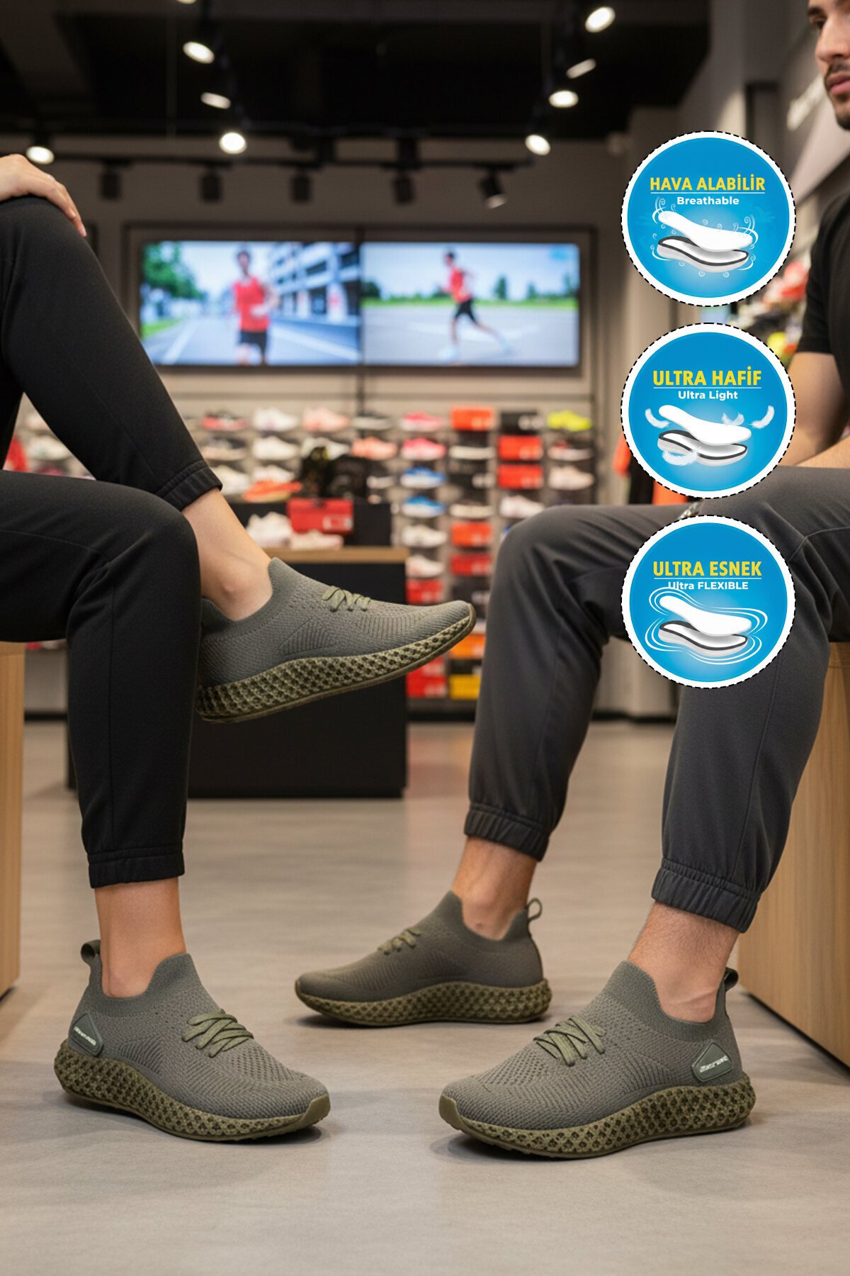 Haki Tekstil Hafif Hava Alabilir Unisex Spor Ayakkabı PC-32711 Z