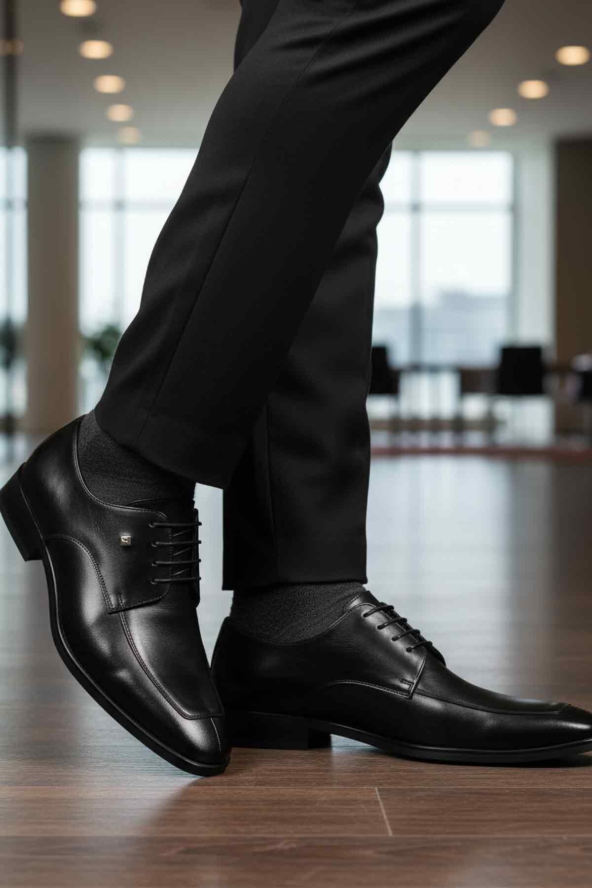 Siyah Hakiki Deri Erkek Klasik Ayakkabı Fosco 3265 M