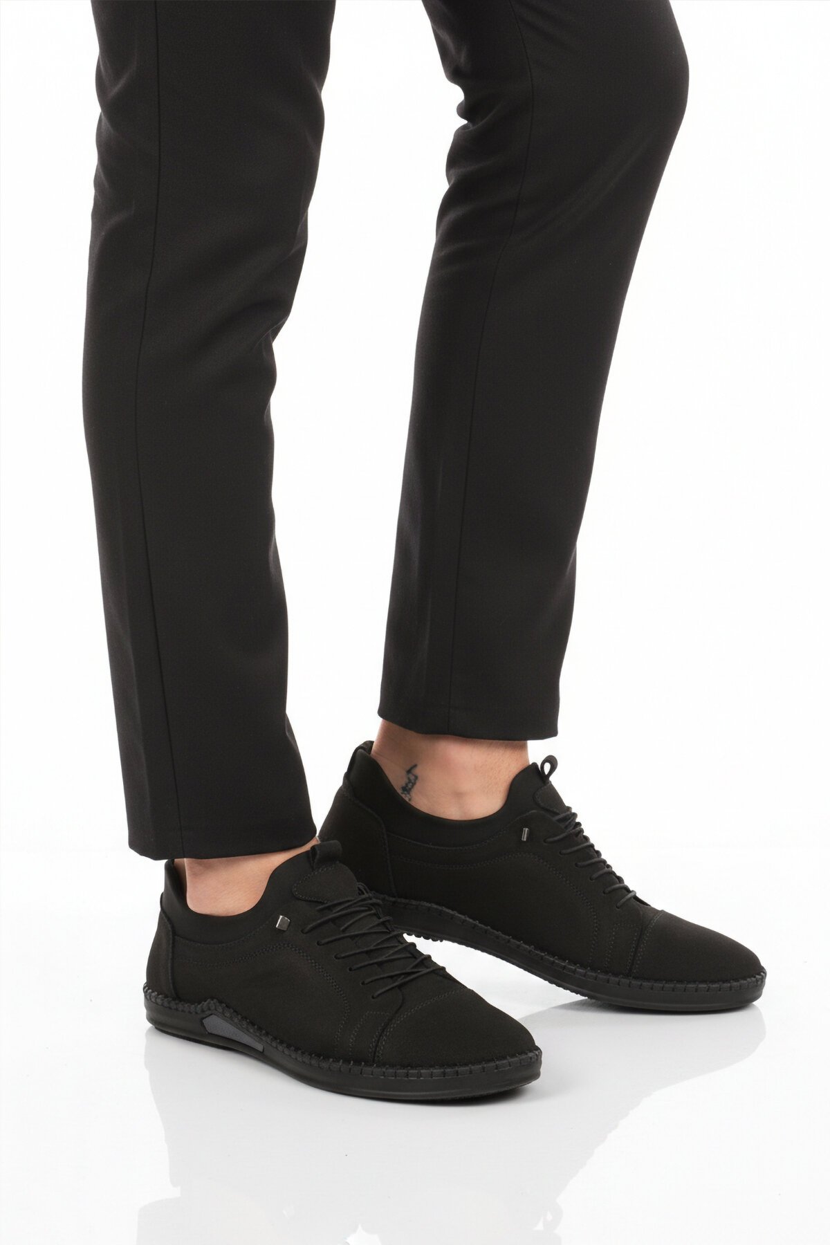 Siyah Nubuk Hakiki Deri Jel Tabanlı Lastik Bağcıklı Erkek Günlük Ayakkabı Premium 419 M