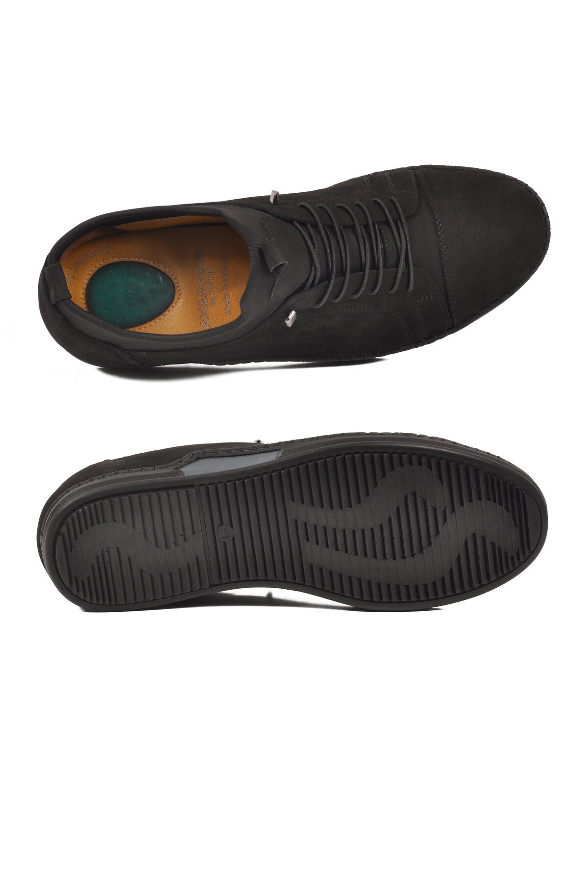 Siyah Nubuk Hakiki Deri Jel Tabanlı Lastik Bağcıklı Erkek Günlük Ayakkabı Premium 419 M