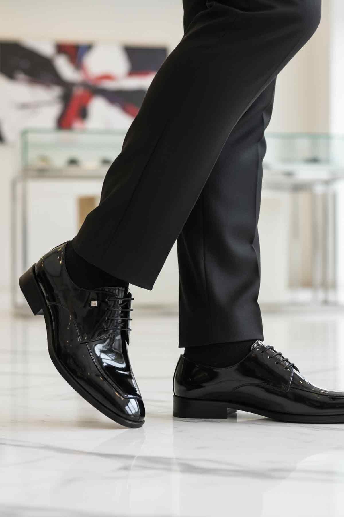 Siyah Rugan Hakiki Deri Erkek Klasik Ayakkabı Fosco 3265 M