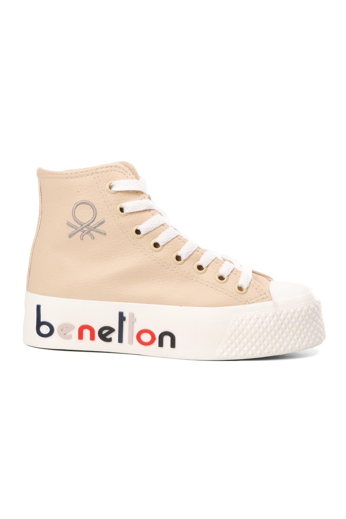 Bej Bilek Boy Bağcıklı Kalın Tabanlı Kadın Spor Ayakkabı Sneaker